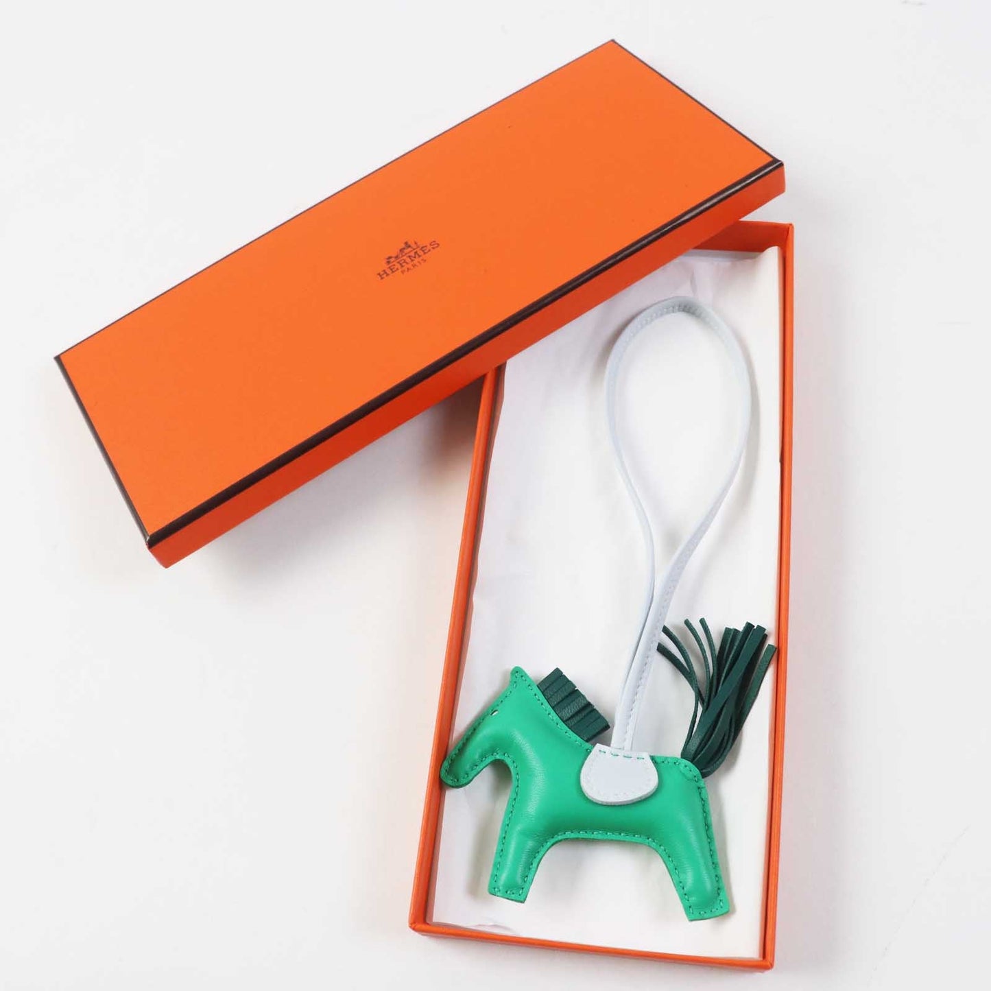 HERMES Bag charm Anyo Milo Horsehair Mint/Malachite/Blue Brume Rodeo Charm PM