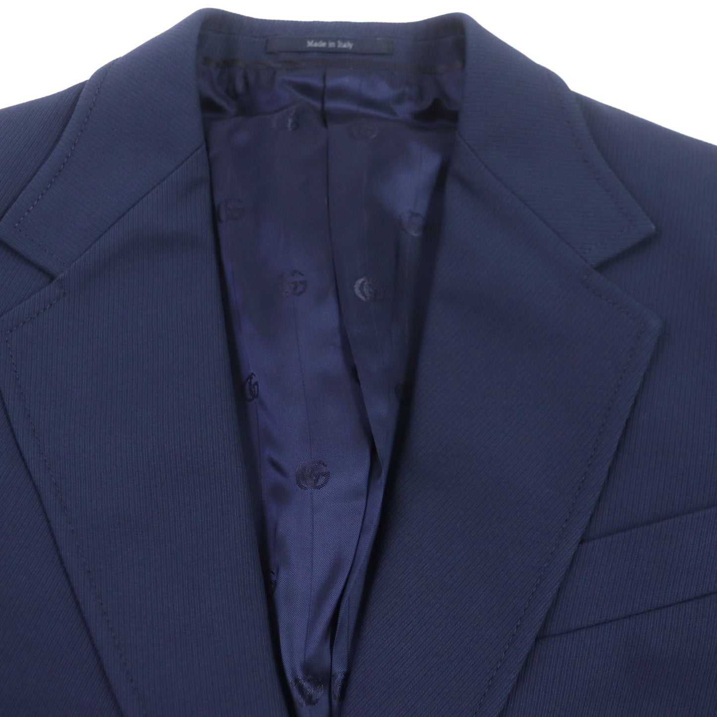 GUCCI tailored jacket 751155 Main: 100% cotton, Lining: 100% rayon, Parts: 100% rayon, Applique: 35% acrylic, 35% alpaca, 30% polyester Navy Cotton formal jacket with Web stripe detail mens 46 Used