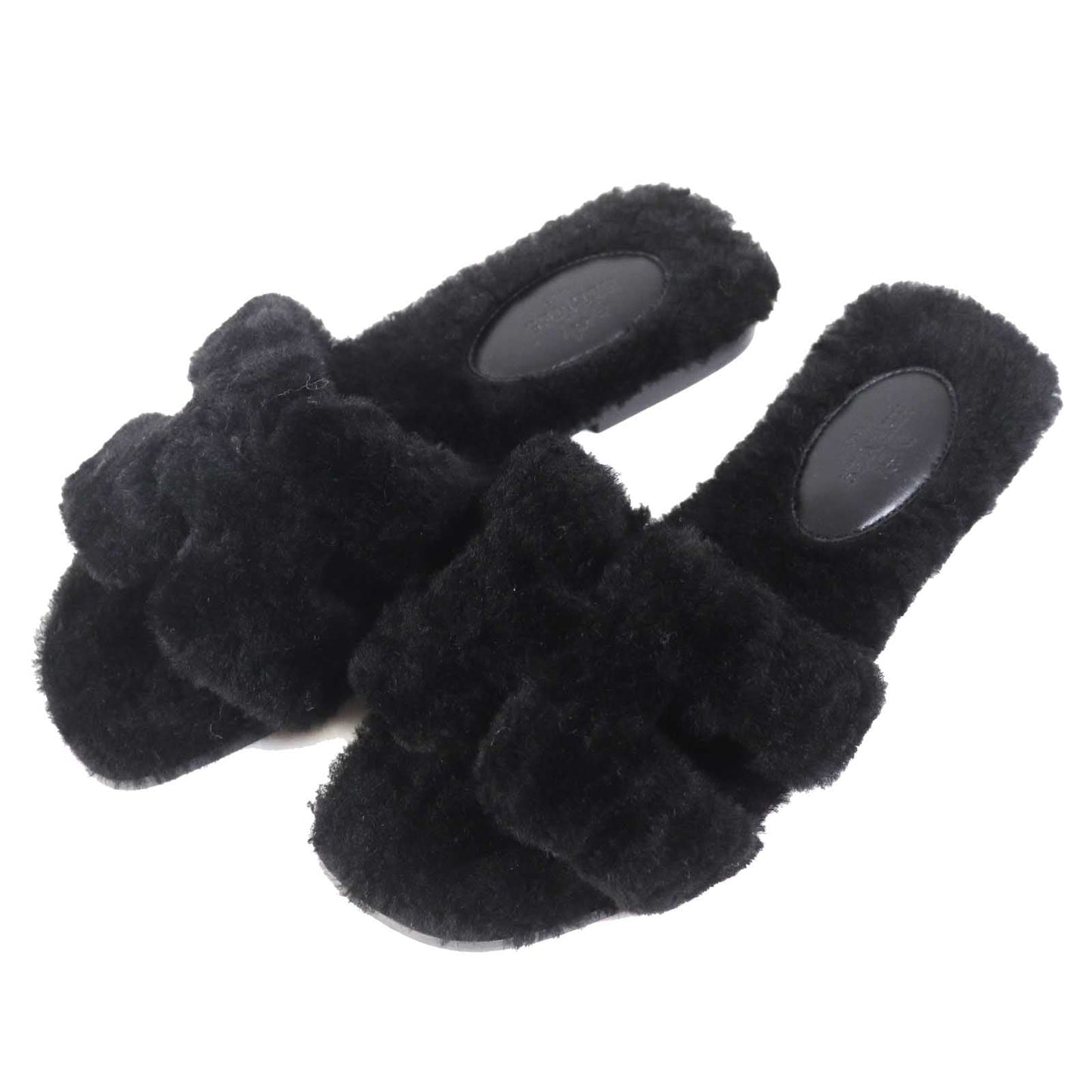 HERMES Sandals Mouton black Oran 35