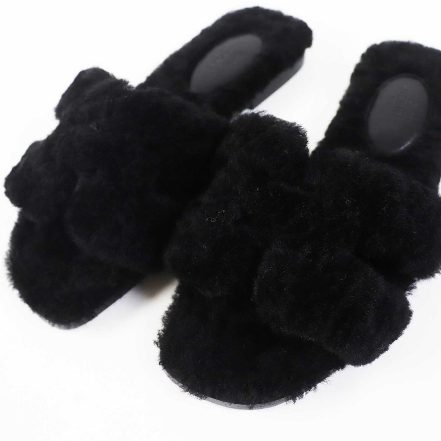 HERMES Sandals Mouton black Oran 35