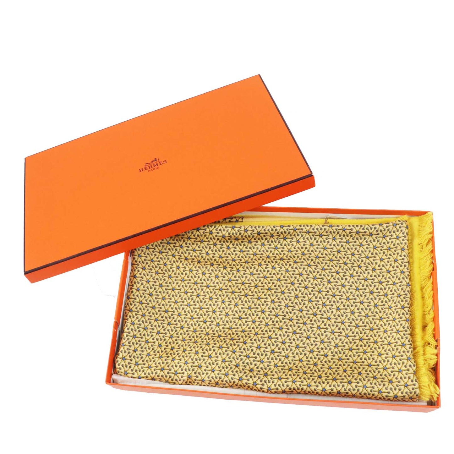 HERMES Scarf Main: 100% silk, Lining: 100% angora Yellow type Women Used