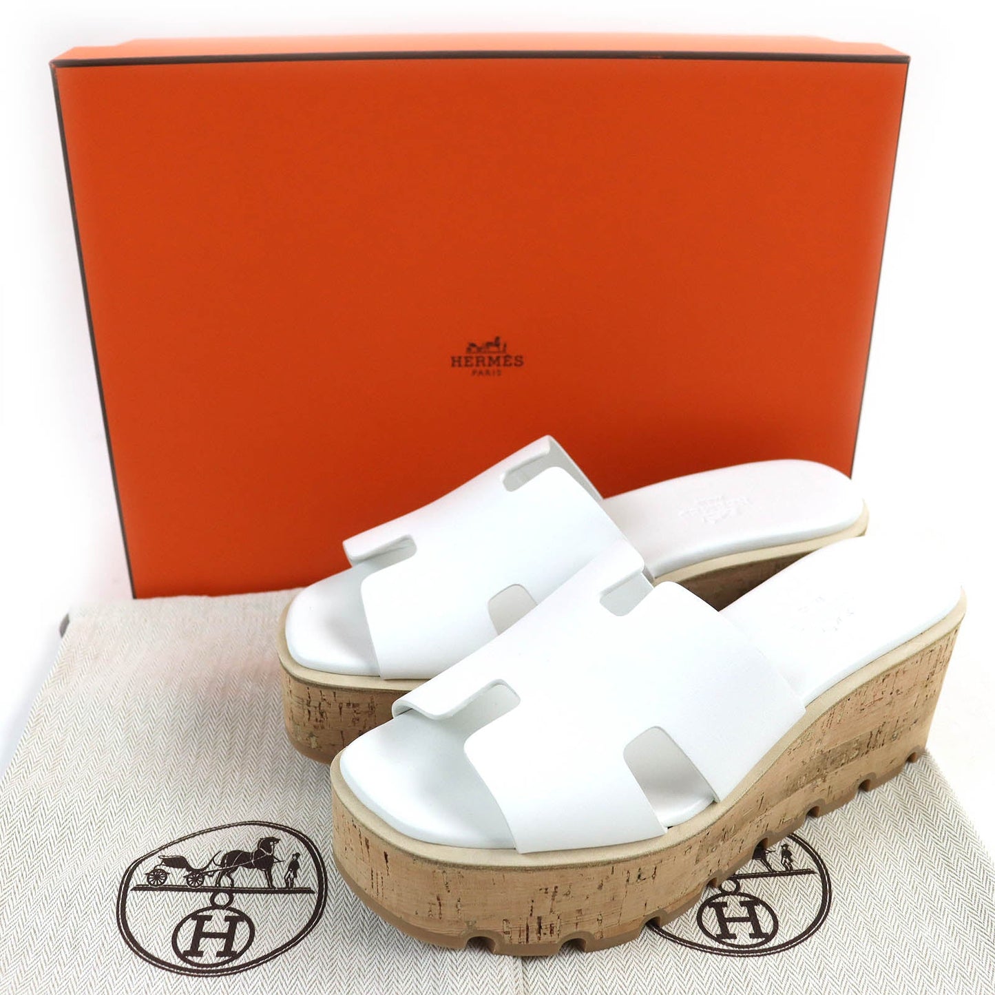 HERMES Sandals 221026Z leather White, Blanc Eze 36
