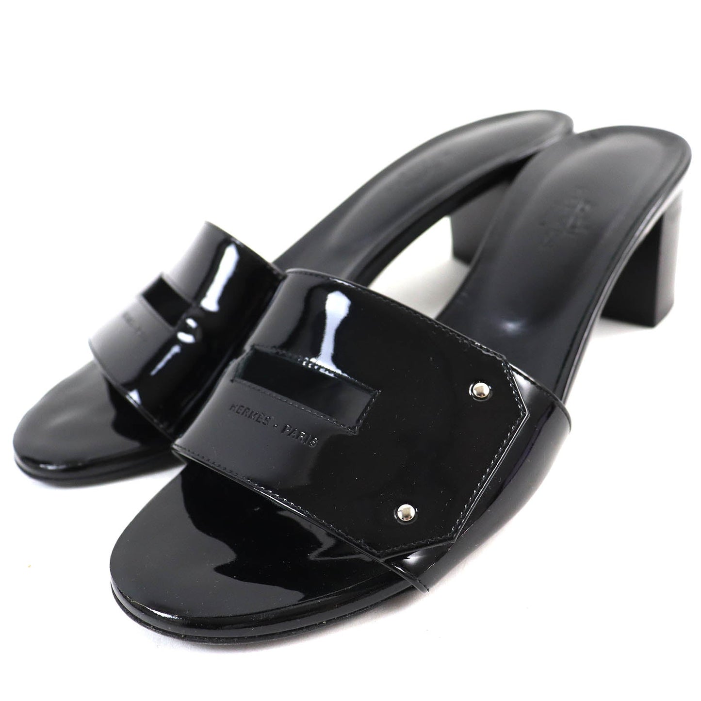 HERMES Sandals 192126Z Patent leather black Very 37