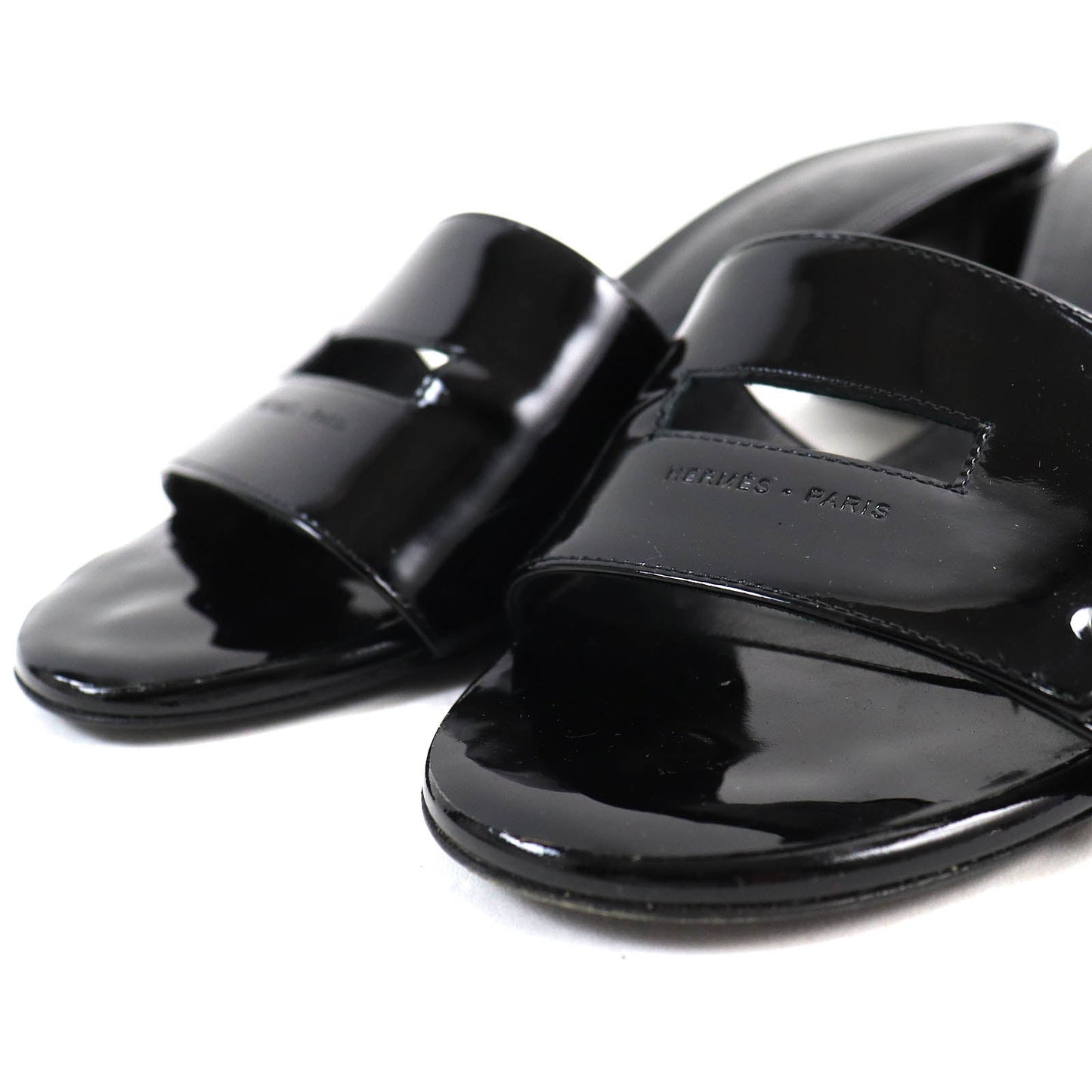 HERMES Sandals 192126Z Patent leather black Very 37