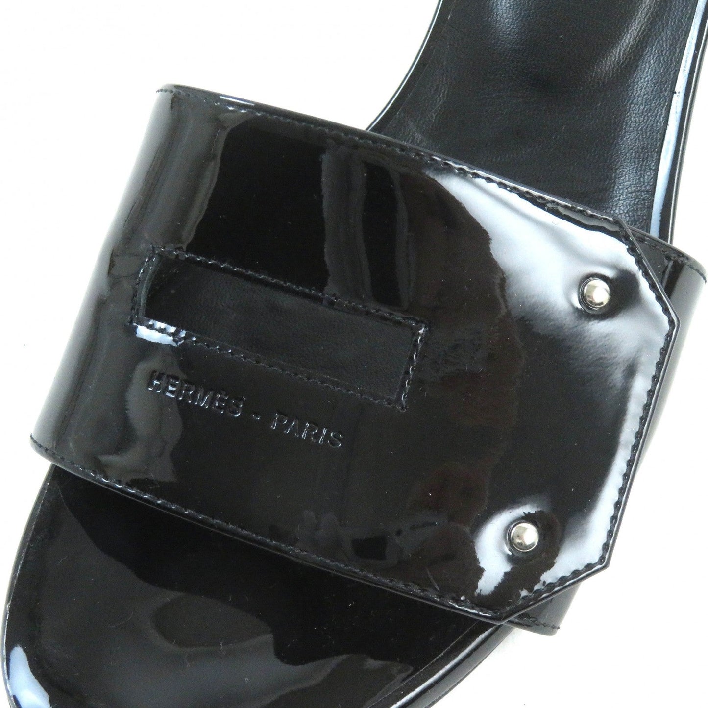 HERMES Sandals 192126Z Patent leather black Very 37