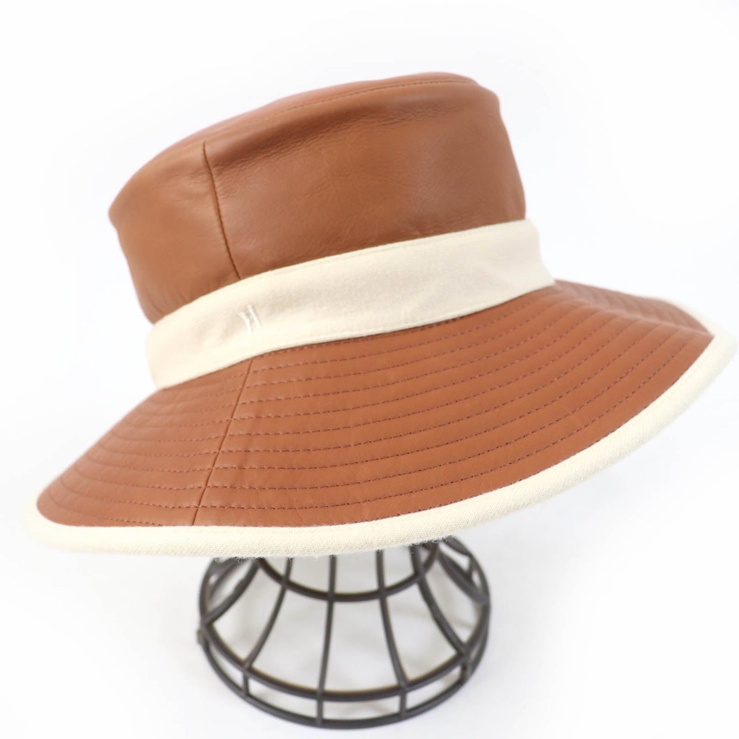 HERMES hat leather Brown Ivory 58