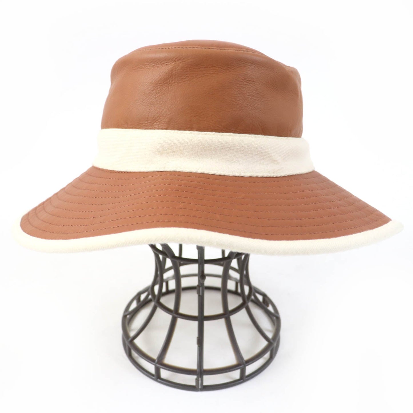 HERMES hat leather Brown Ivory 58