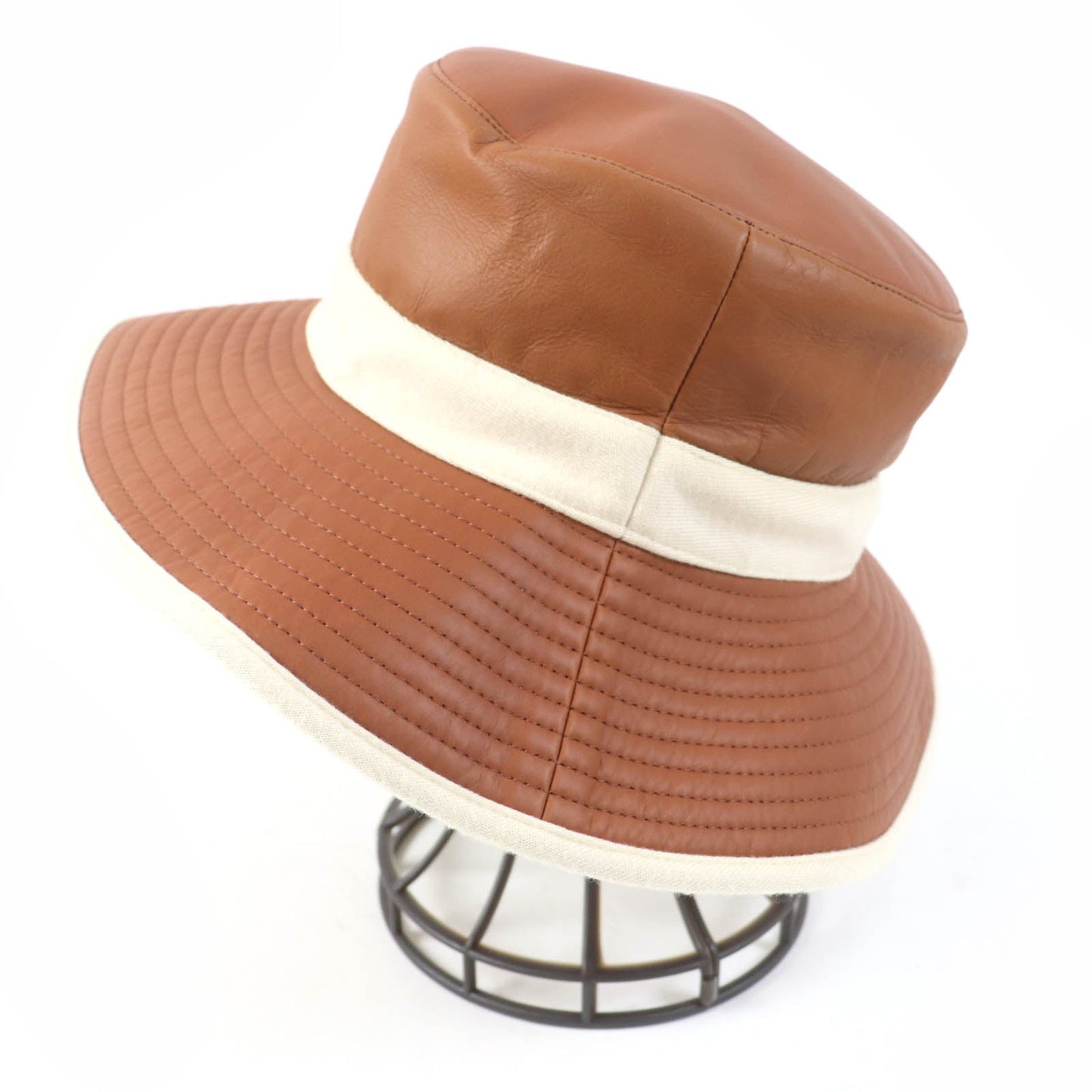 HERMES hat leather Brown Ivory 58