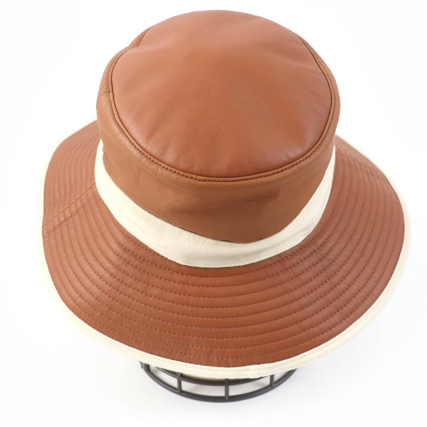 HERMES hat leather Brown Ivory 58