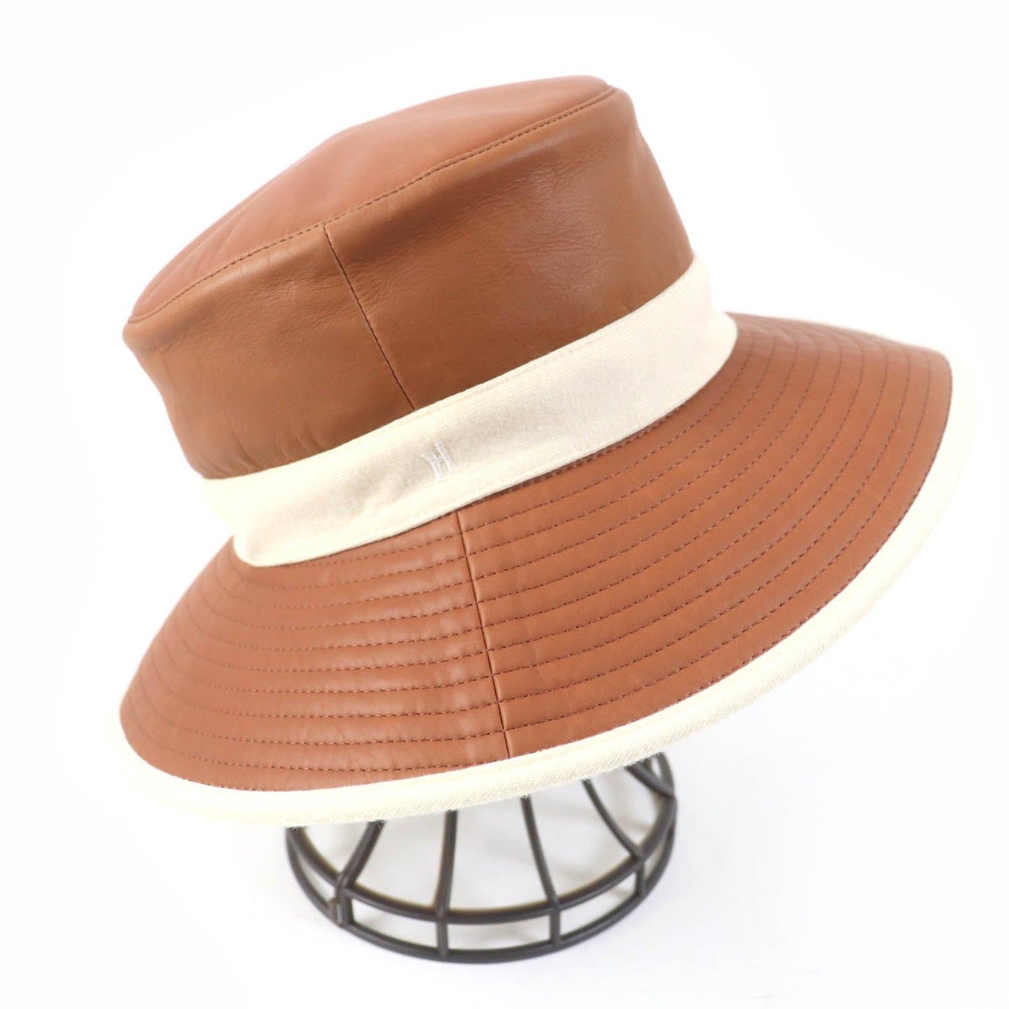 HERMES hat leather Brown Ivory 58