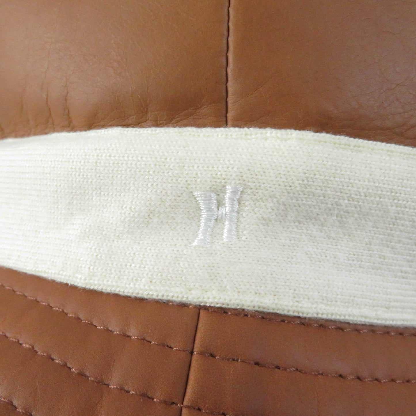 HERMES hat leather Brown Ivory 58