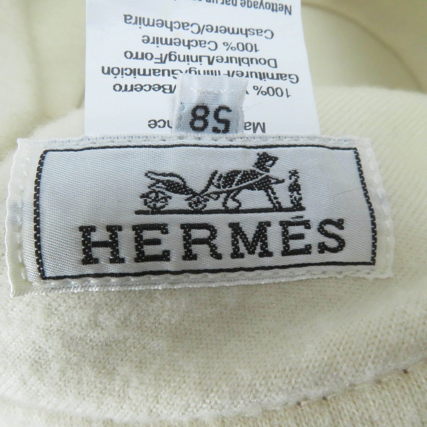 HERMES hat leather Brown Ivory 58