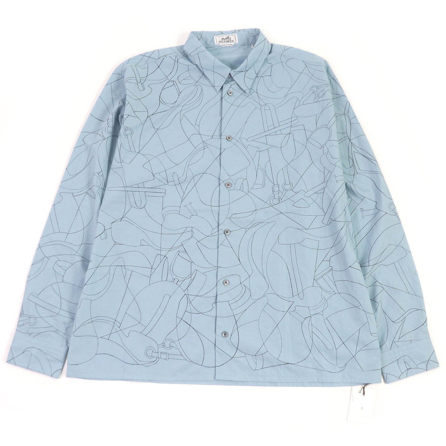 HERMES Long sleeve shirt cotton Ciel Couvel Selles en Fragments Finesse 44