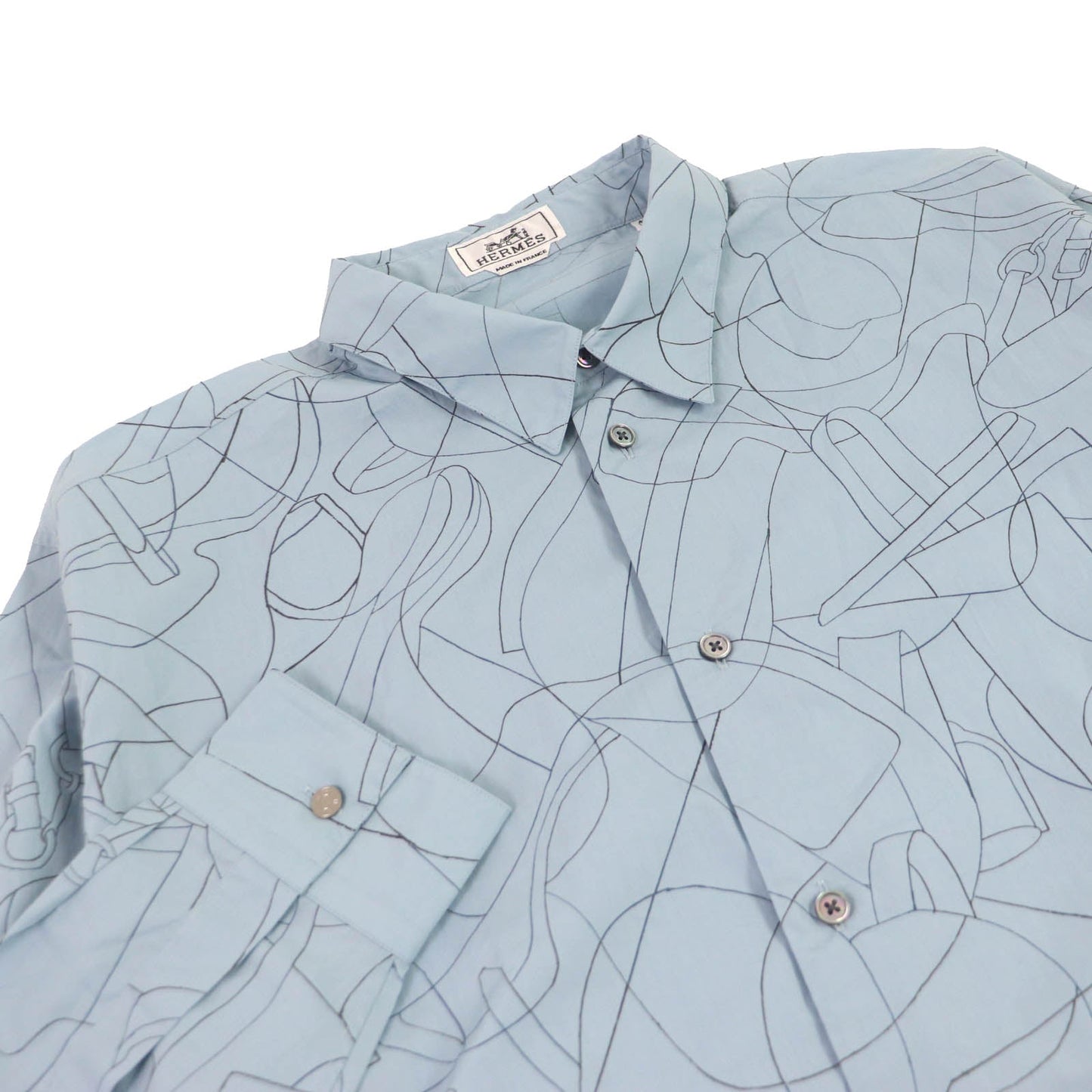 HERMES Long sleeve shirt cotton Ciel Couvel Selles en Fragments Finesse 44