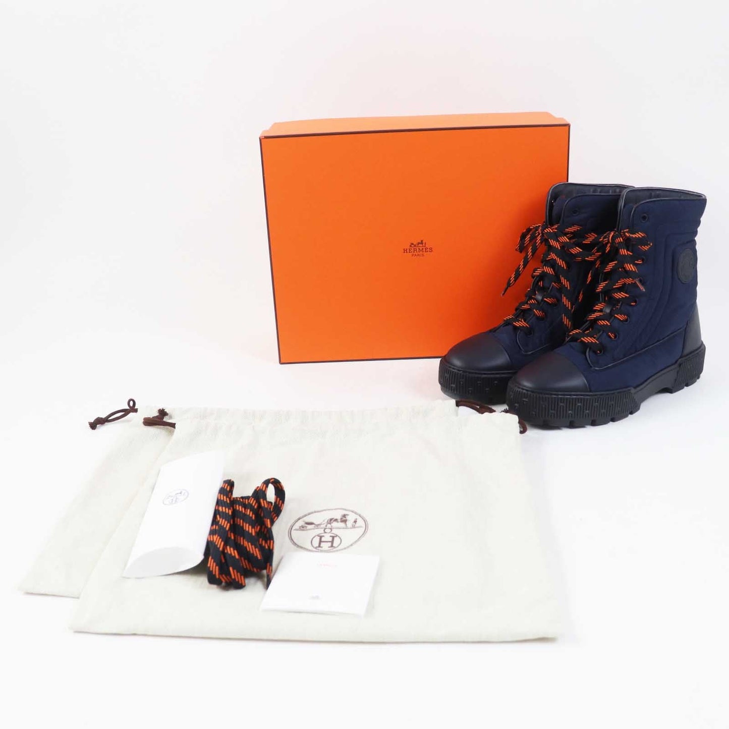 HERMES short boots Leather Parachute Fabric Marin fresh 39