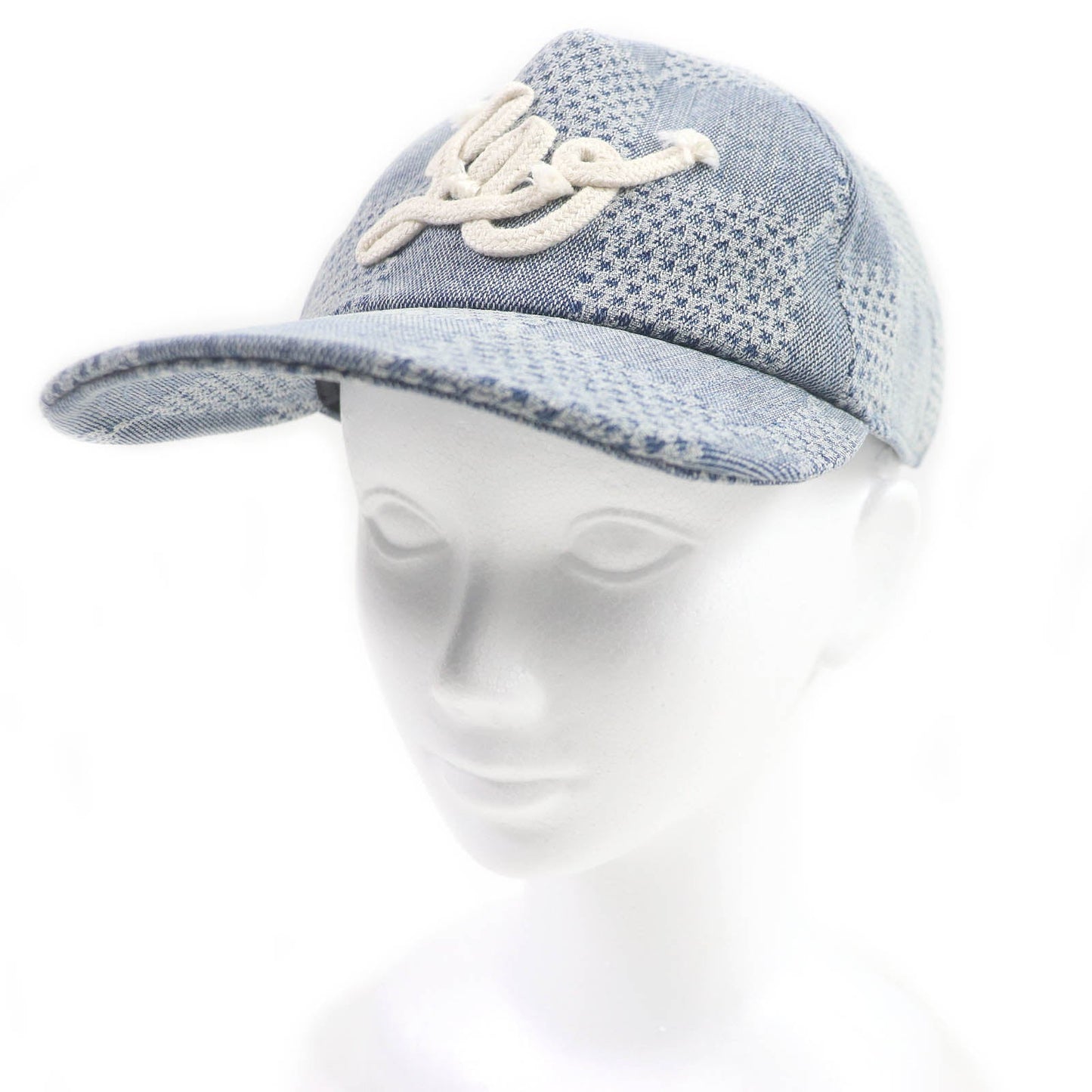 LOUIS VUITTON cap M7534L Outer: 91% cotton, Outer: 8% polyester, Outer: 1% polyurethane, Lining: 54% cotton, Lining: 46% rayon, Trim: 100% cotton Indigo blue Cap Damier Denim 3D mens Used