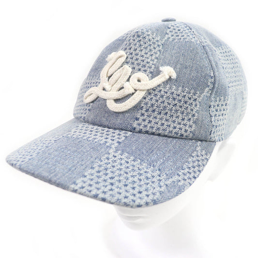 LOUIS VUITTON cap M7534L Outer: 91% cotton, Outer: 8% polyester, Outer: 1% polyurethane, Lining: 54% cotton, Lining: 46% rayon, Trim: 100% cotton Indigo blue Cap Damier Denim 3D mens Used