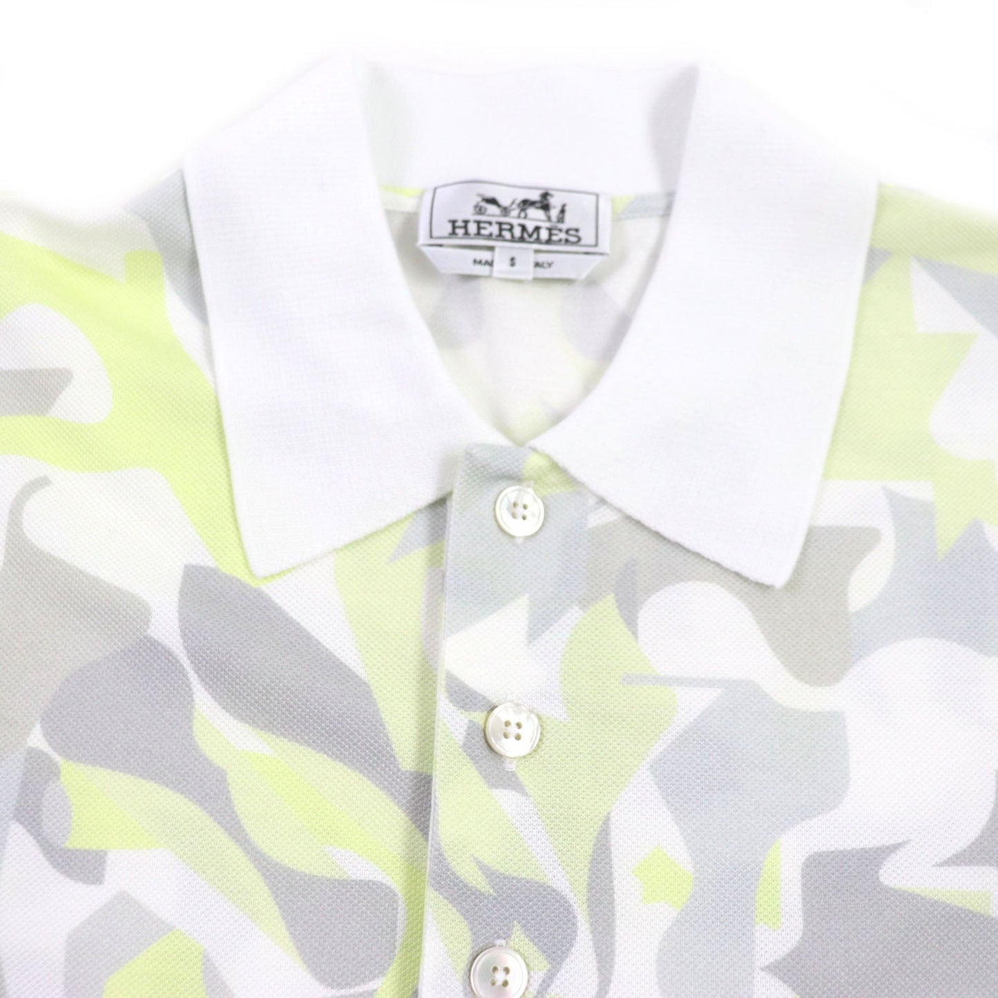 HERMES Short sleeve polo shirt cotton White Gray Yellow Panel Vegetal S
