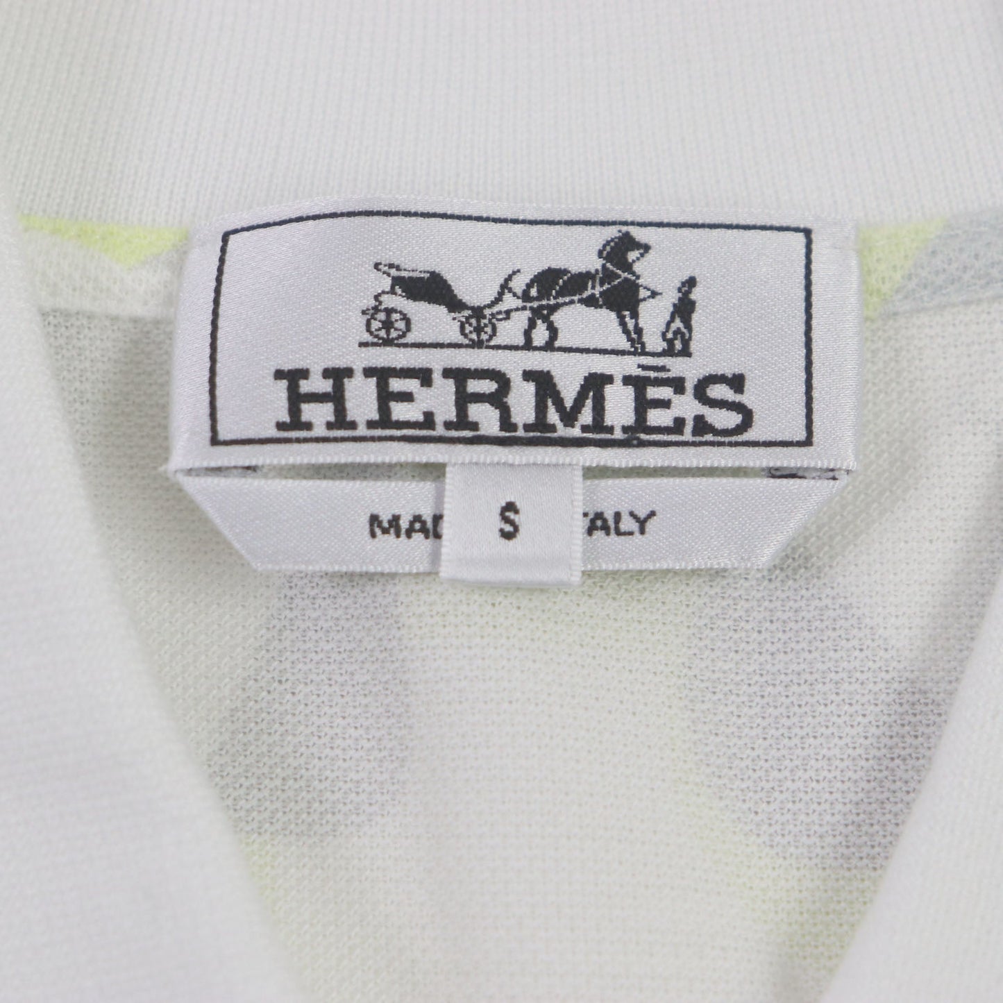 HERMES Short sleeve polo shirt cotton White Gray Yellow Panel Vegetal S