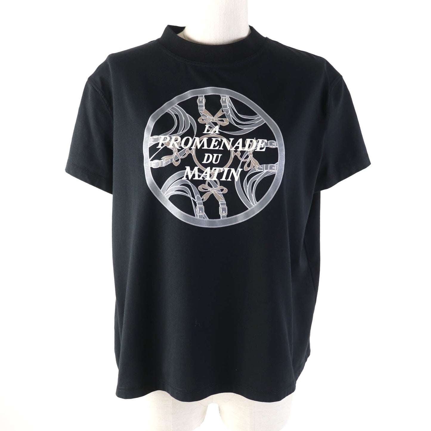 HERMES Short sleeve T-shirt 2H4604DU cotton black PROMENADE MATIN Morning walk 34