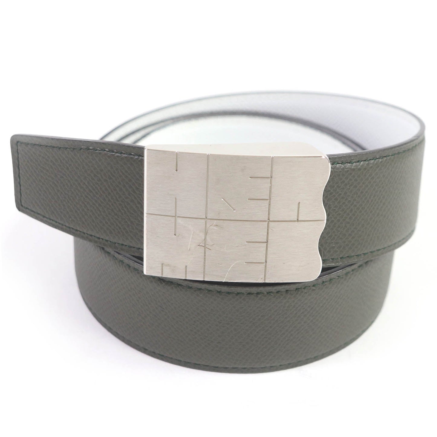 HERMES belt leather Charcoal White