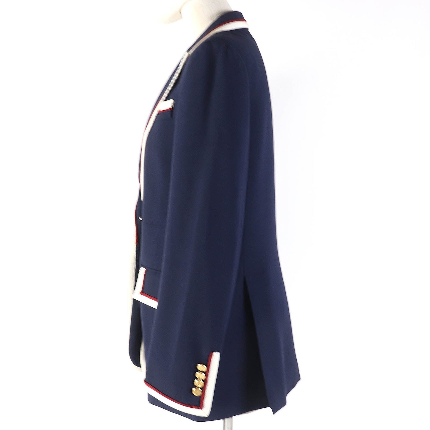 GUCCI tailored jacket 523859 Main: 97% rayon, Main: 3% polyurethane, Part: 100% polyester, Part: 50% cotton, Part: 50% rayon, Lining: 100% silk Navy Women 42 Used