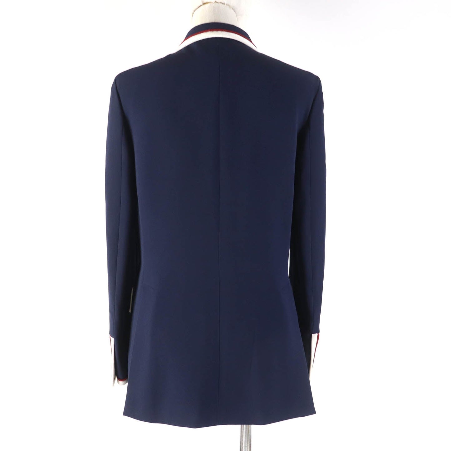 GUCCI tailored jacket 523859 Main: 97% rayon, Main: 3% polyurethane, Part: 100% polyester, Part: 50% cotton, Part: 50% rayon, Lining: 100% silk Navy Women 42 Used