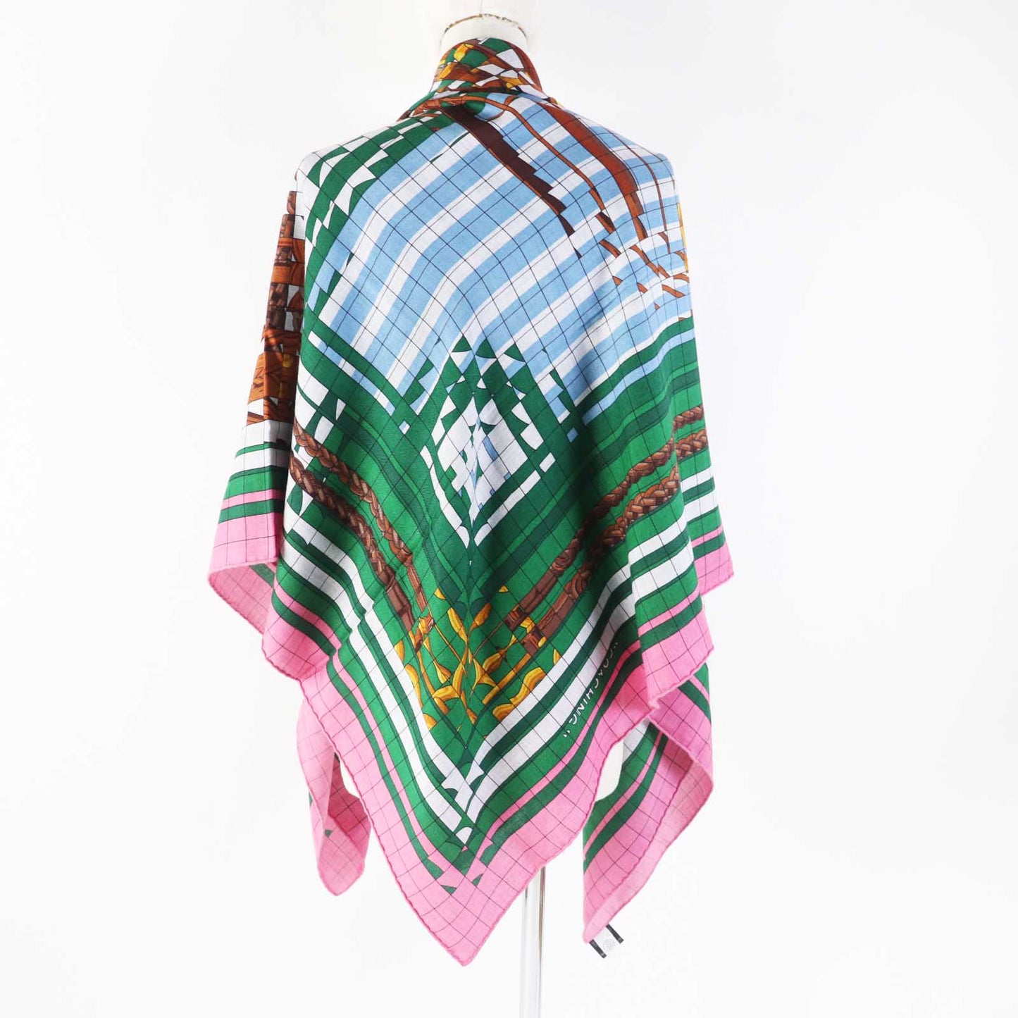 HERMES scarf silk Rose Bonbon/Emerald Carre140 Caregean coaching deja vu