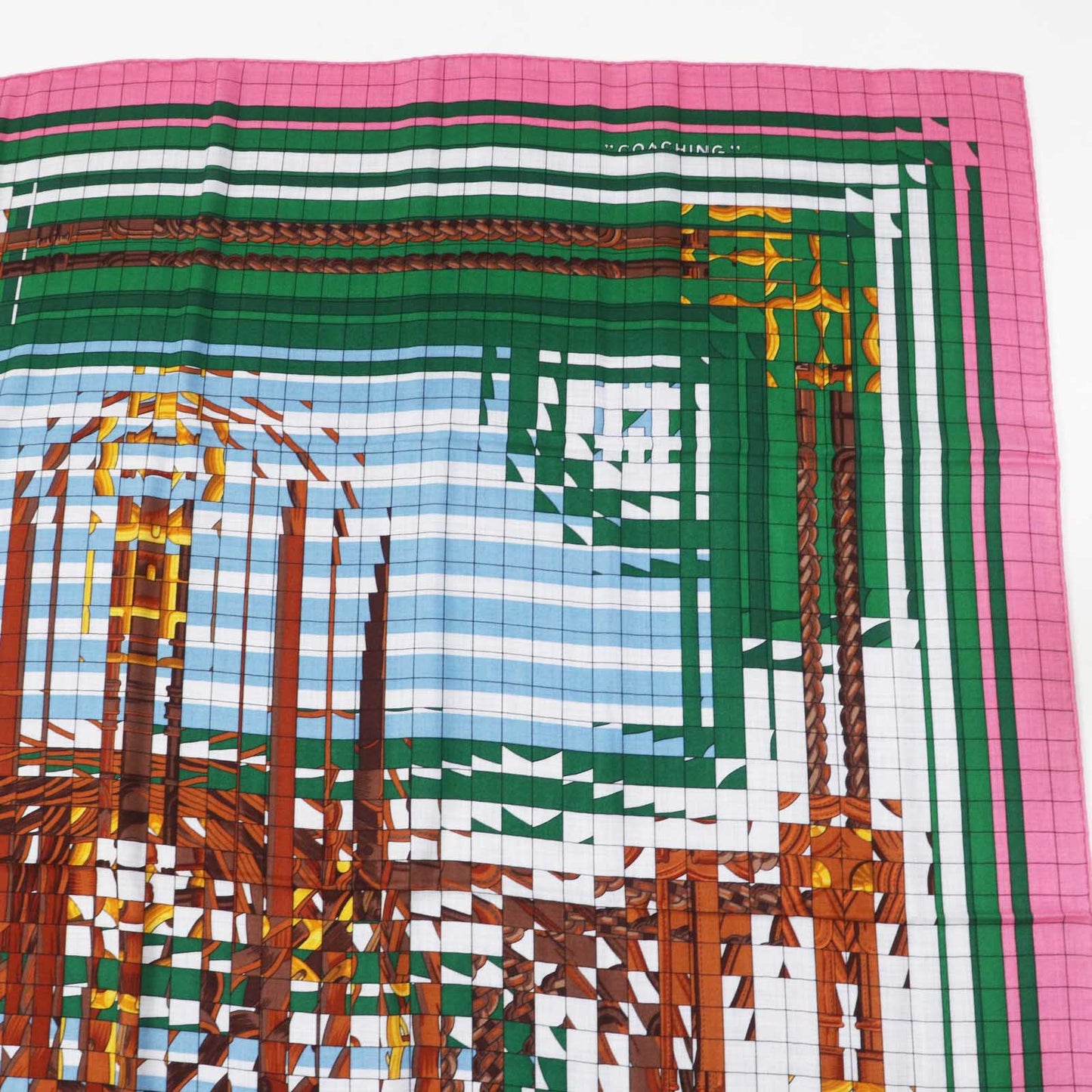 HERMES scarf silk Rose Bonbon/Emerald Carre140 Caregean coaching deja vu