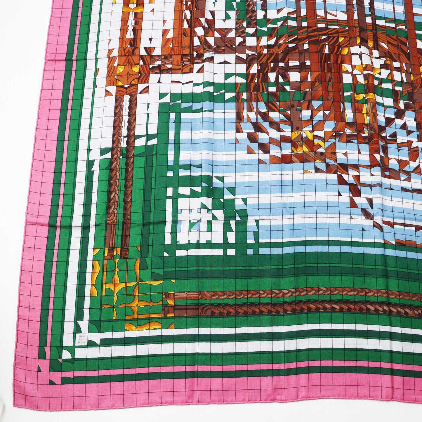 HERMES scarf silk Rose Bonbon/Emerald Carre140 Caregean coaching deja vu