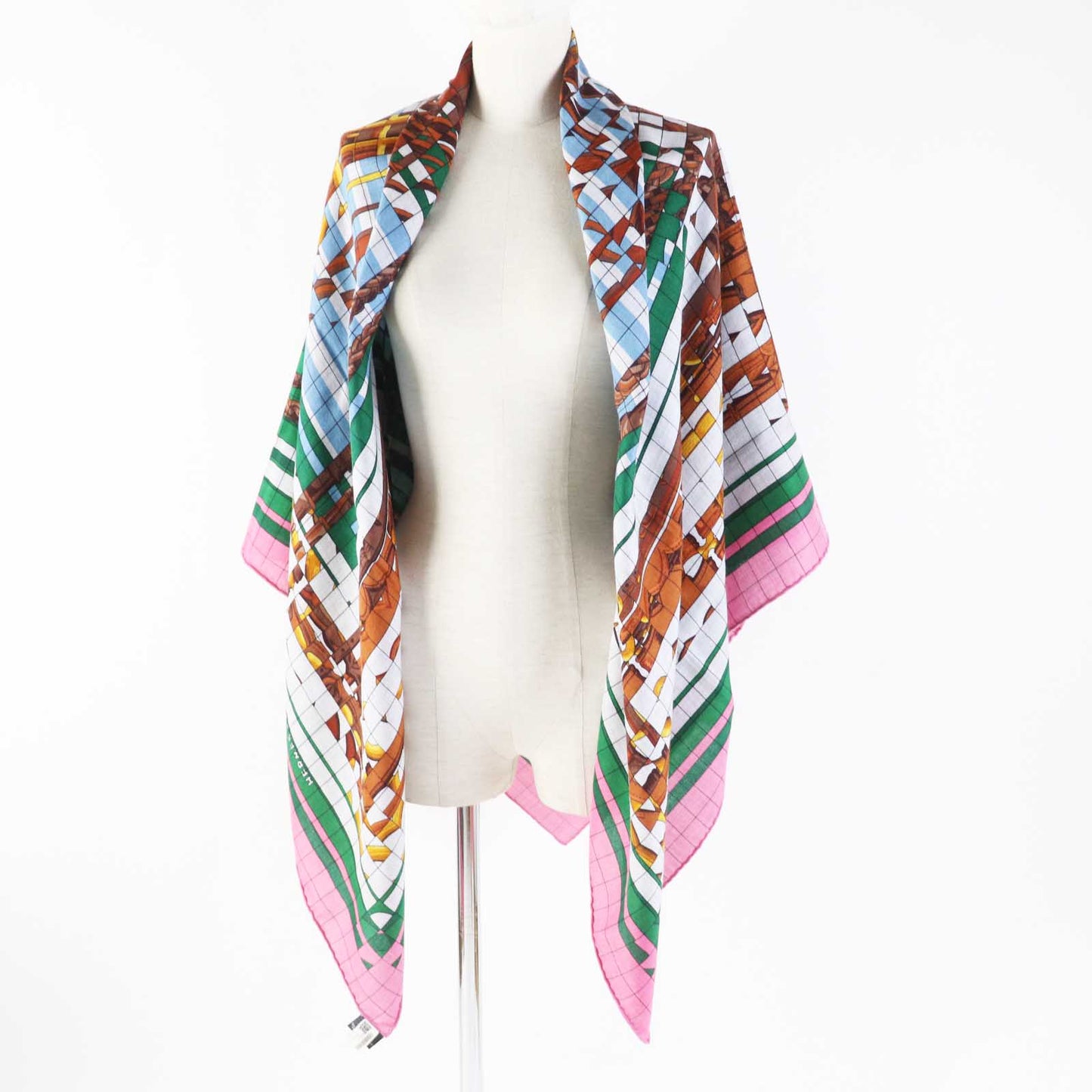 HERMES scarf silk Rose Bonbon/Emerald Carre140 Caregean coaching deja vu