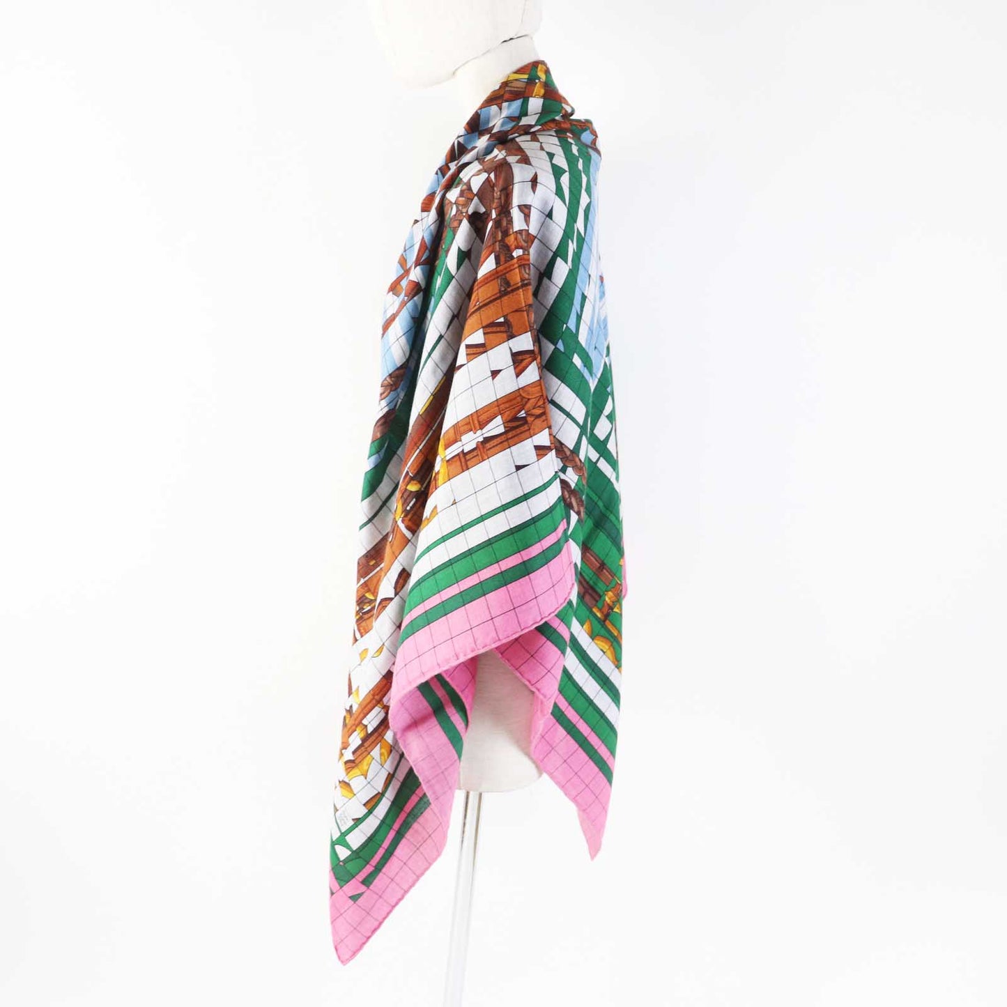 HERMES scarf silk Rose Bonbon/Emerald Carre140 Caregean coaching deja vu