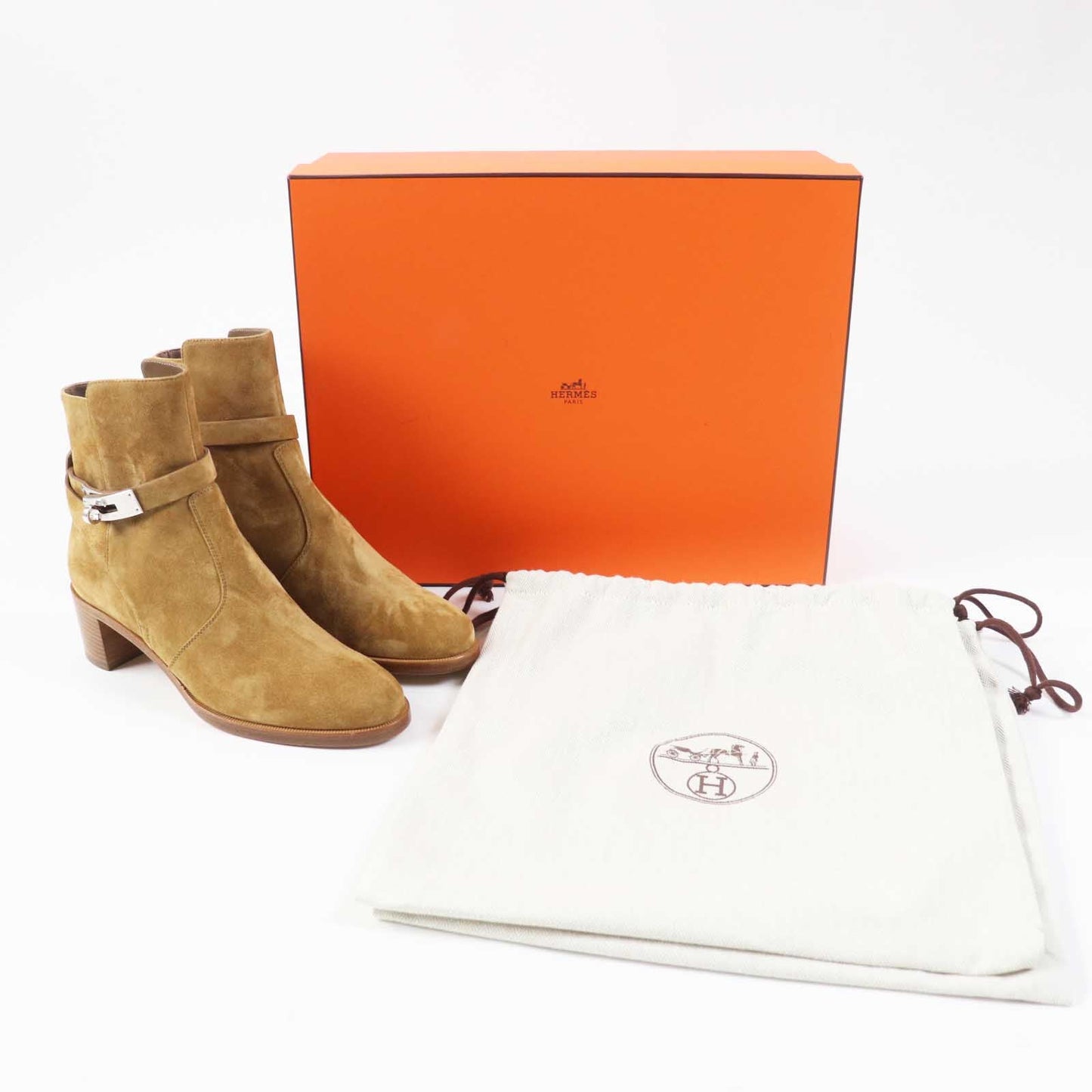 HERMES short boots Suede leather Brown beige Frenchie 50 35.5