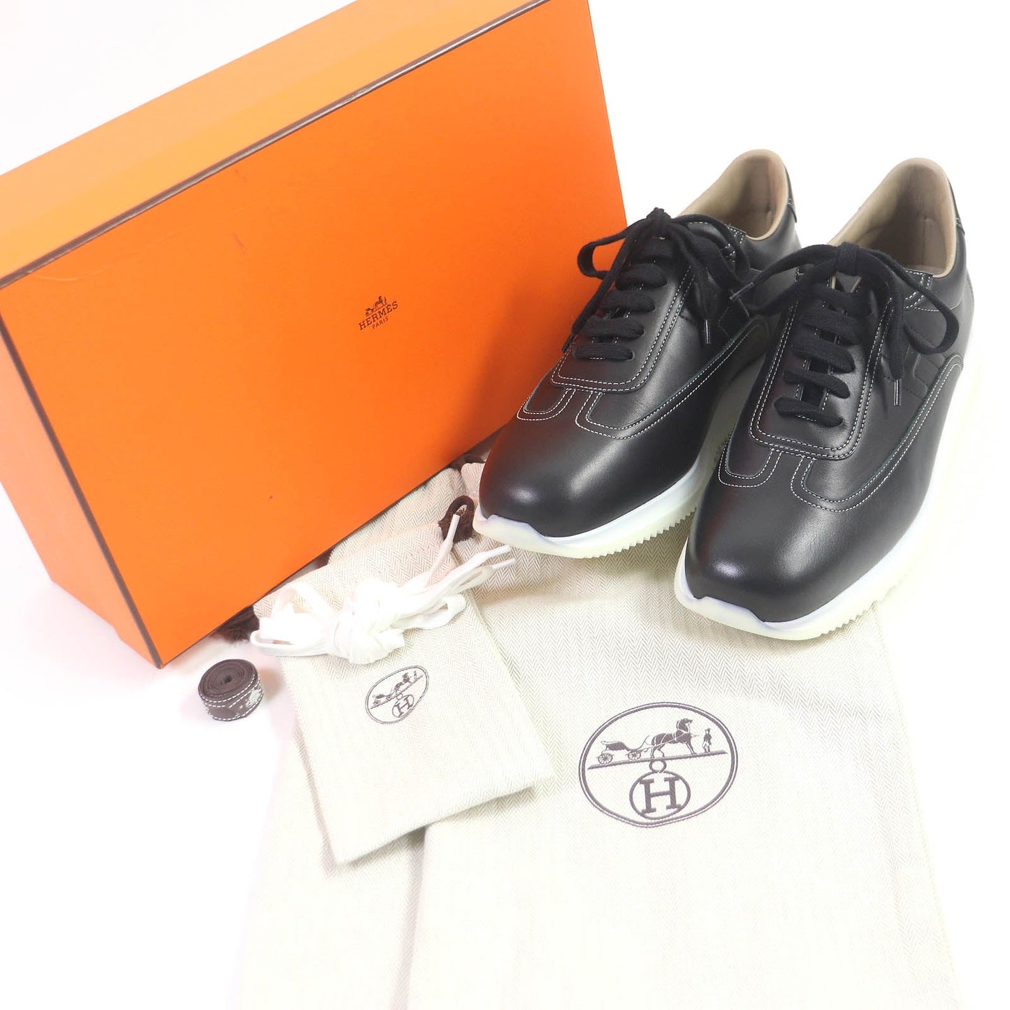 HERMES Low cut sneakers Main: Leather black quick mens 43 Used