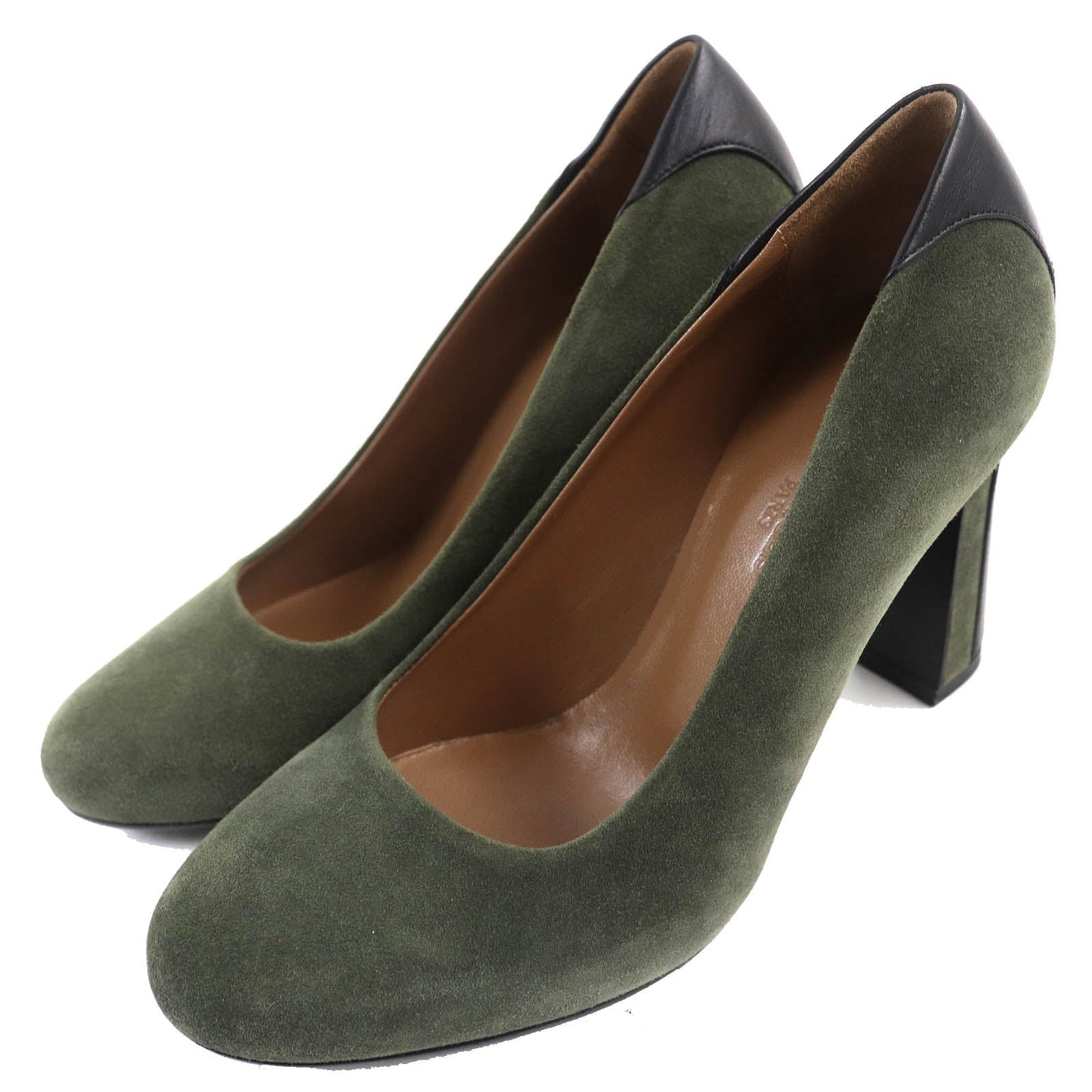 HERMES pumps Suede leather Khaki black 36
