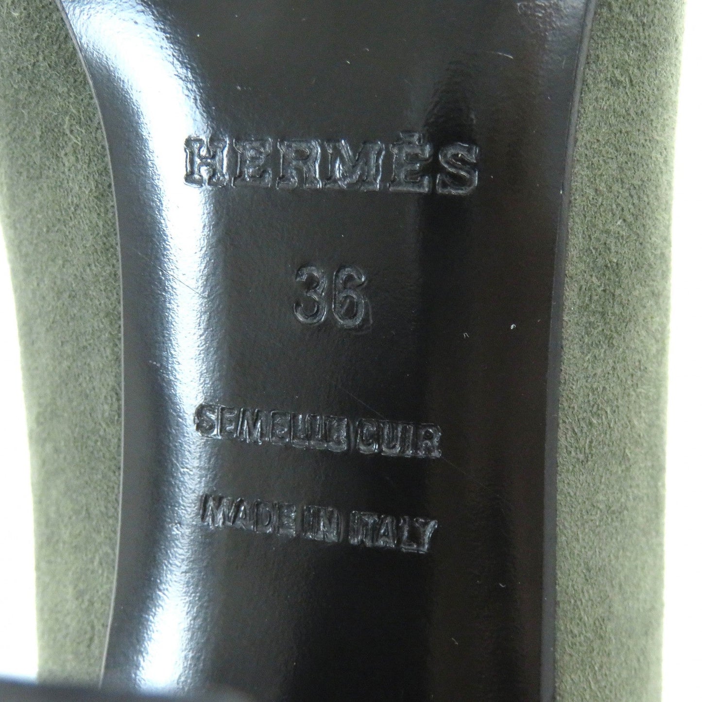 HERMES pumps Suede leather Khaki black 36