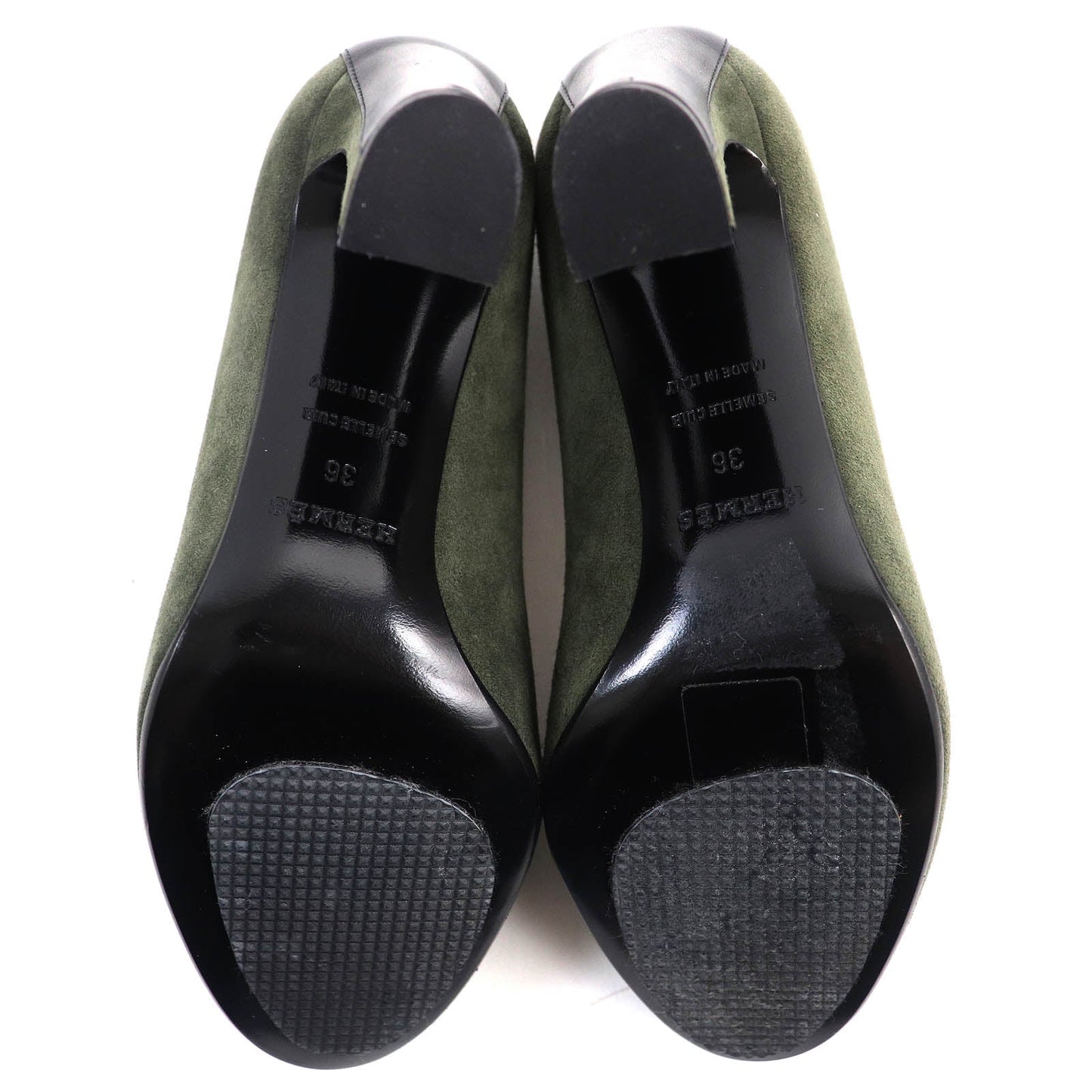 HERMES pumps Suede leather Khaki black 36