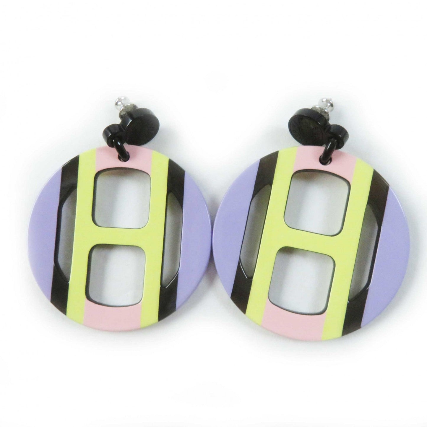 HERMES Pierce Buffalo horn Multi H Equipe Earrings
