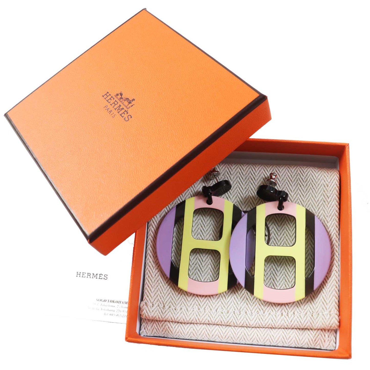 HERMES Pierce Buffalo horn Multi H Equipe Earrings