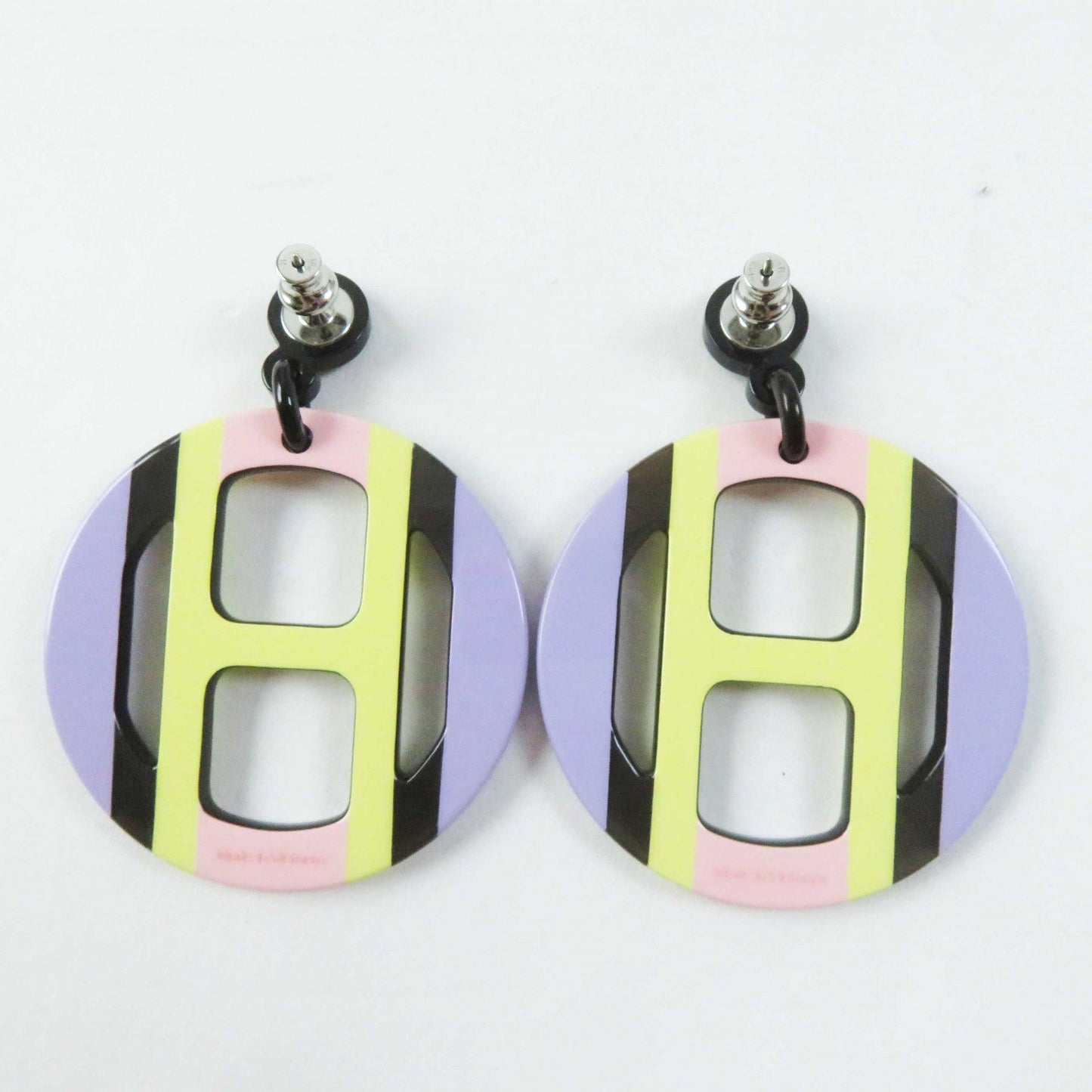 HERMES Pierce Buffalo horn Multi H Equipe Earrings