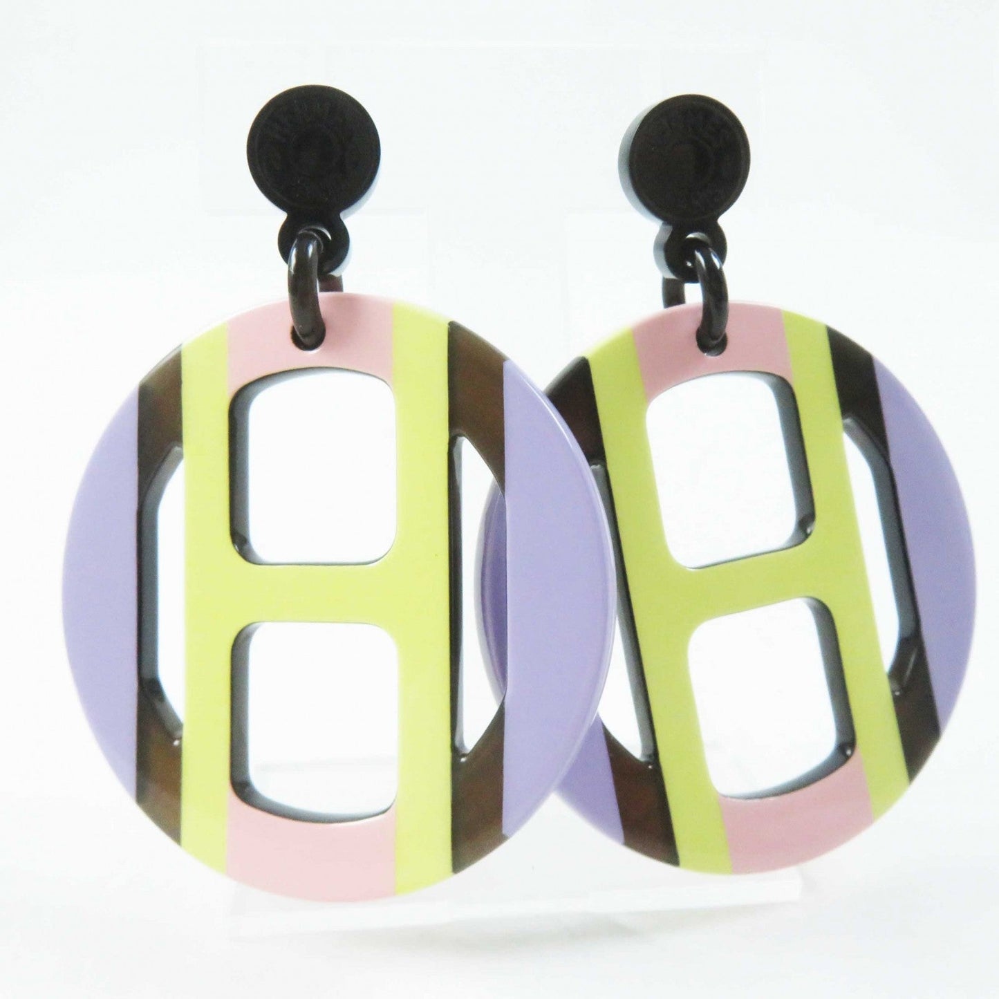 HERMES Pierce Buffalo horn Multi H Equipe Earrings