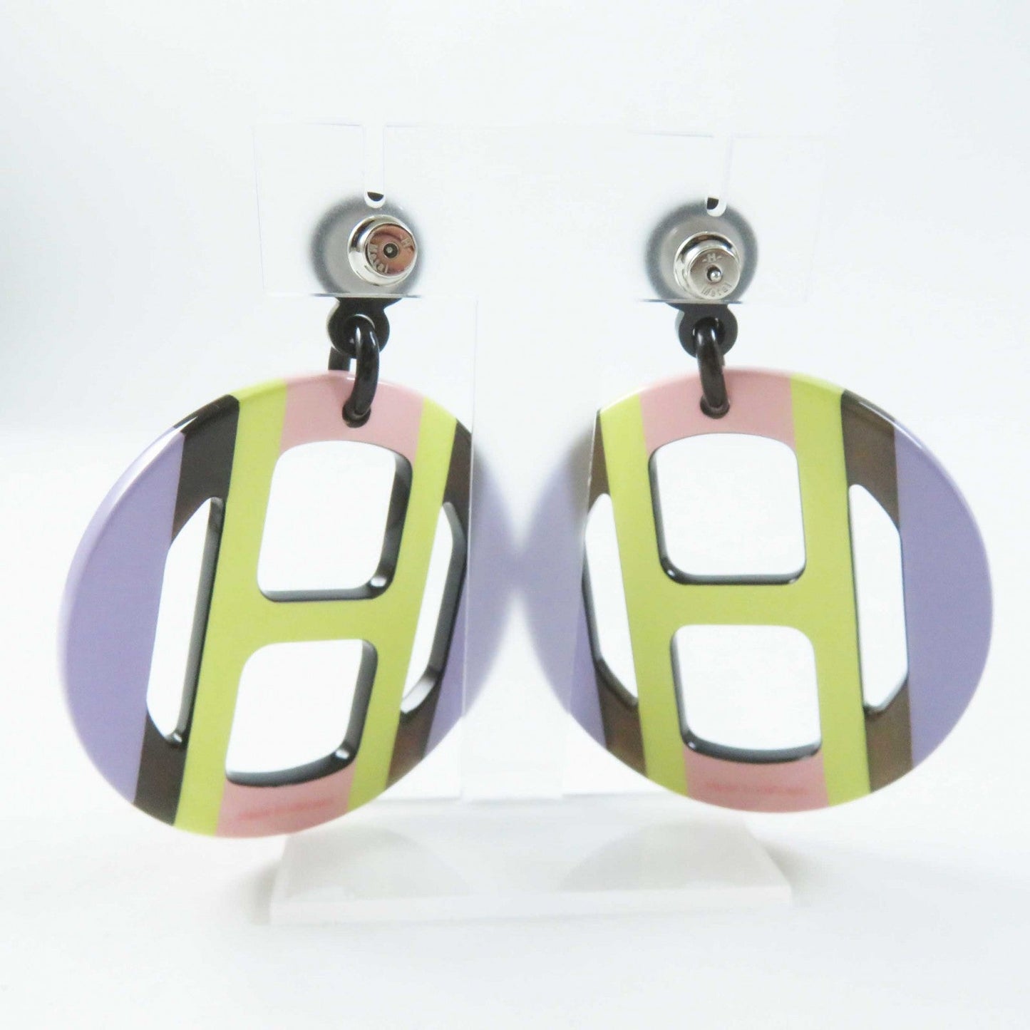 HERMES Pierce Buffalo horn Multi H Equipe Earrings