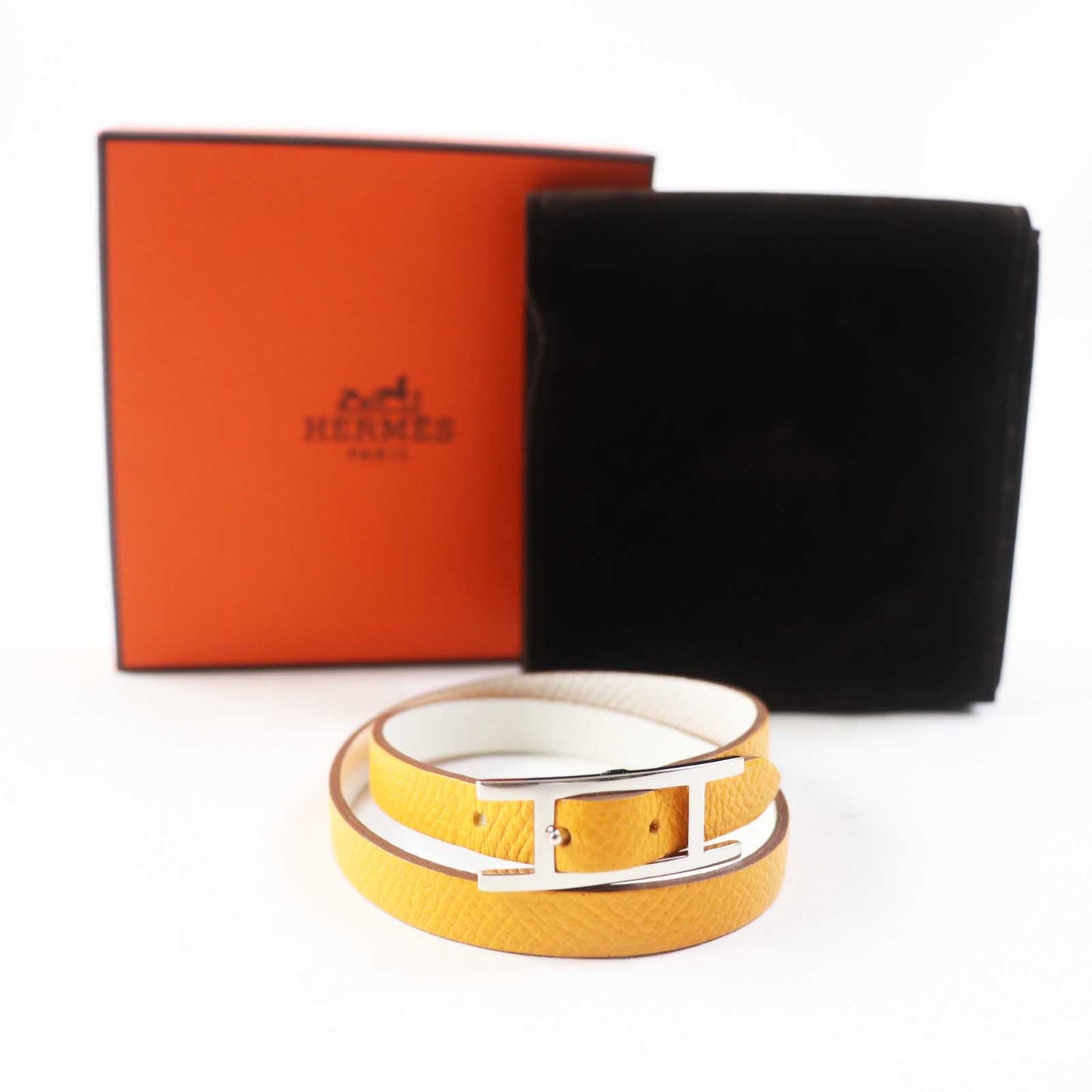 HERMES bracelet leather Yellow / white be api du bretour S