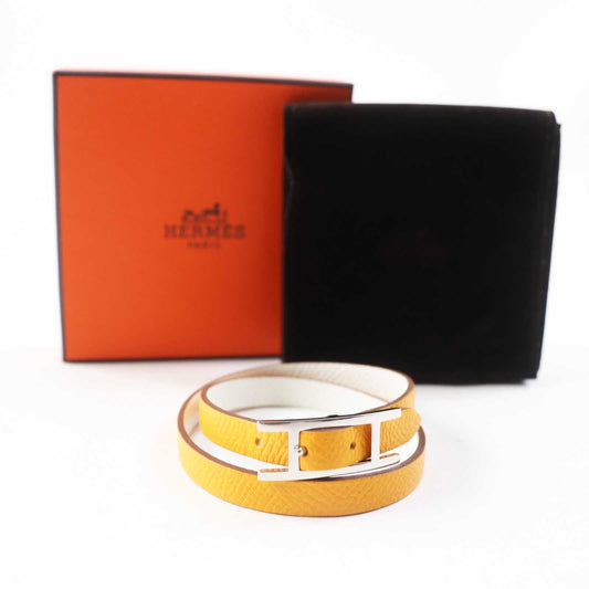 HERMES bracelet leather Yellow / white be api du bretour S