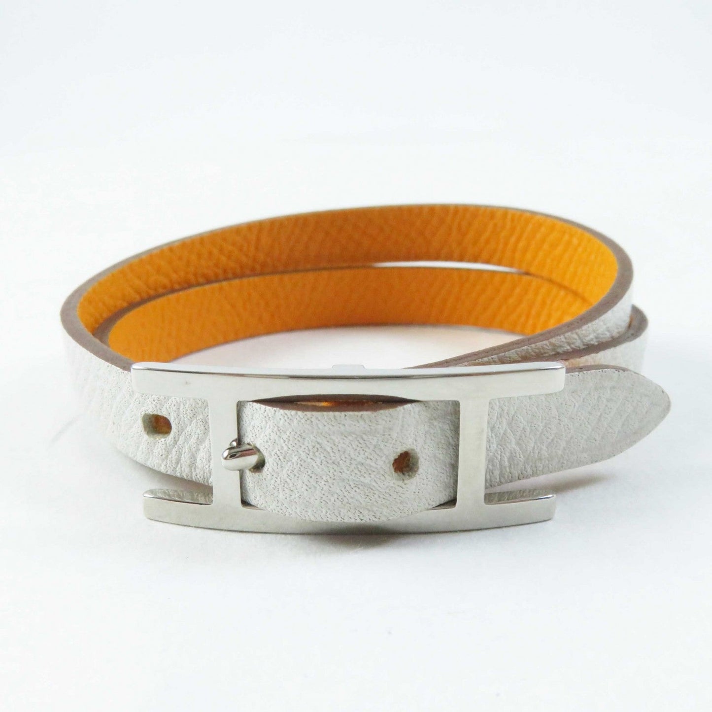 HERMES bracelet leather Yellow / white be api du bretour S