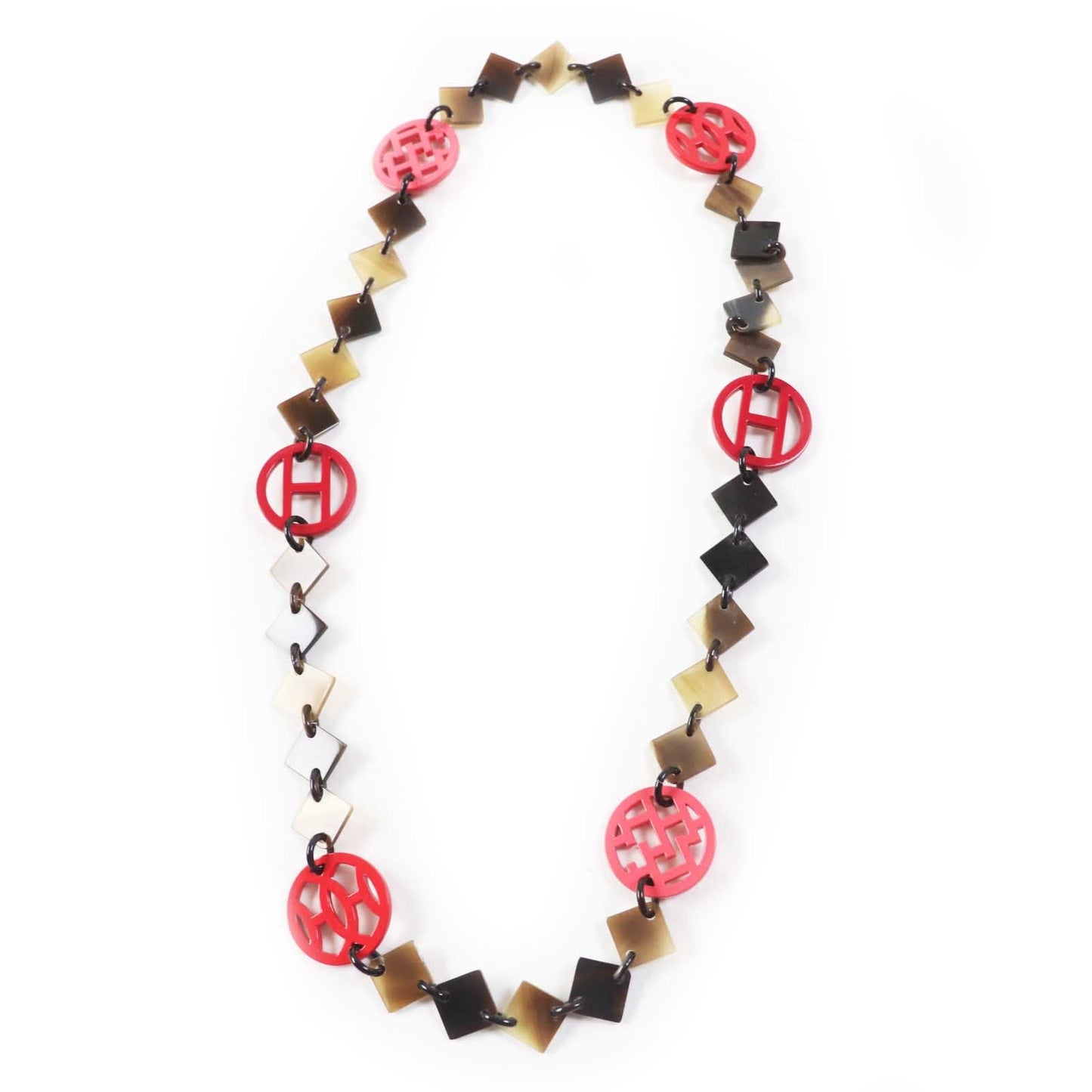 HERMES Necklace Buffalo horn Brown Red type Diva