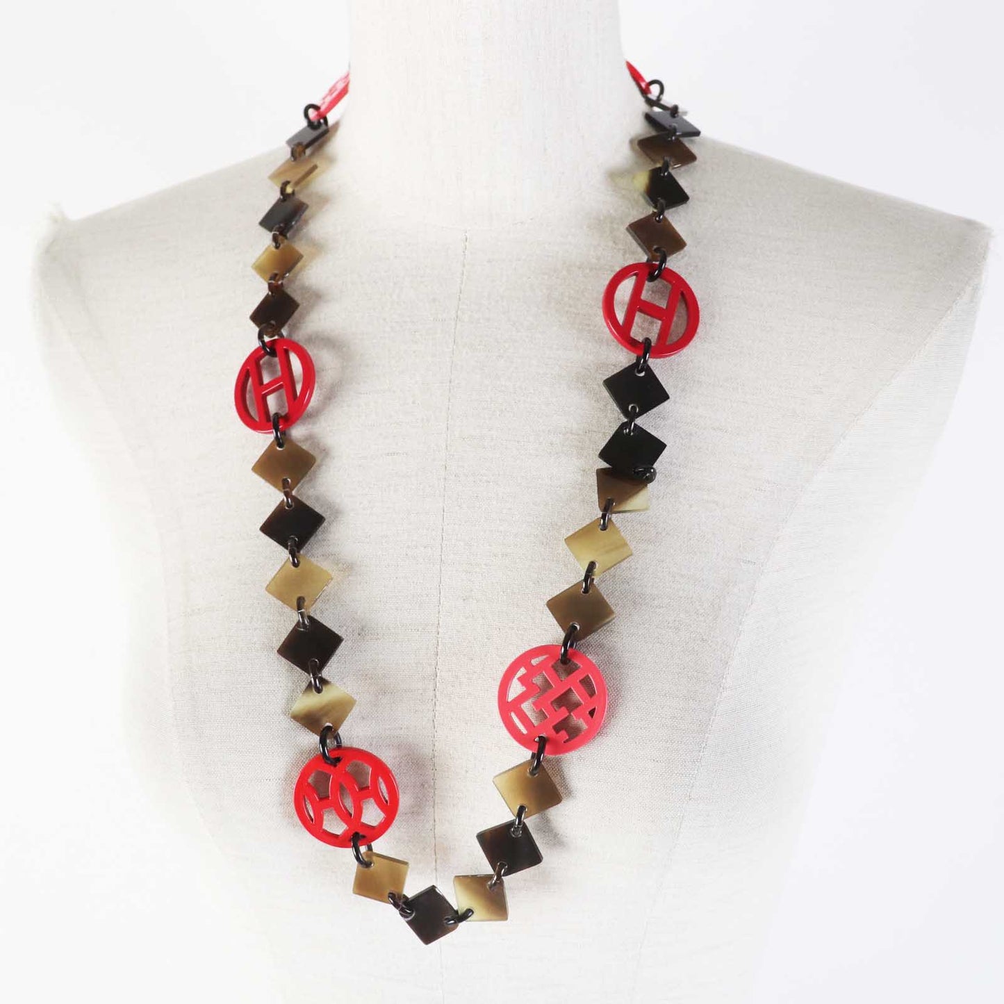 HERMES Necklace Buffalo horn Brown Red type Diva
