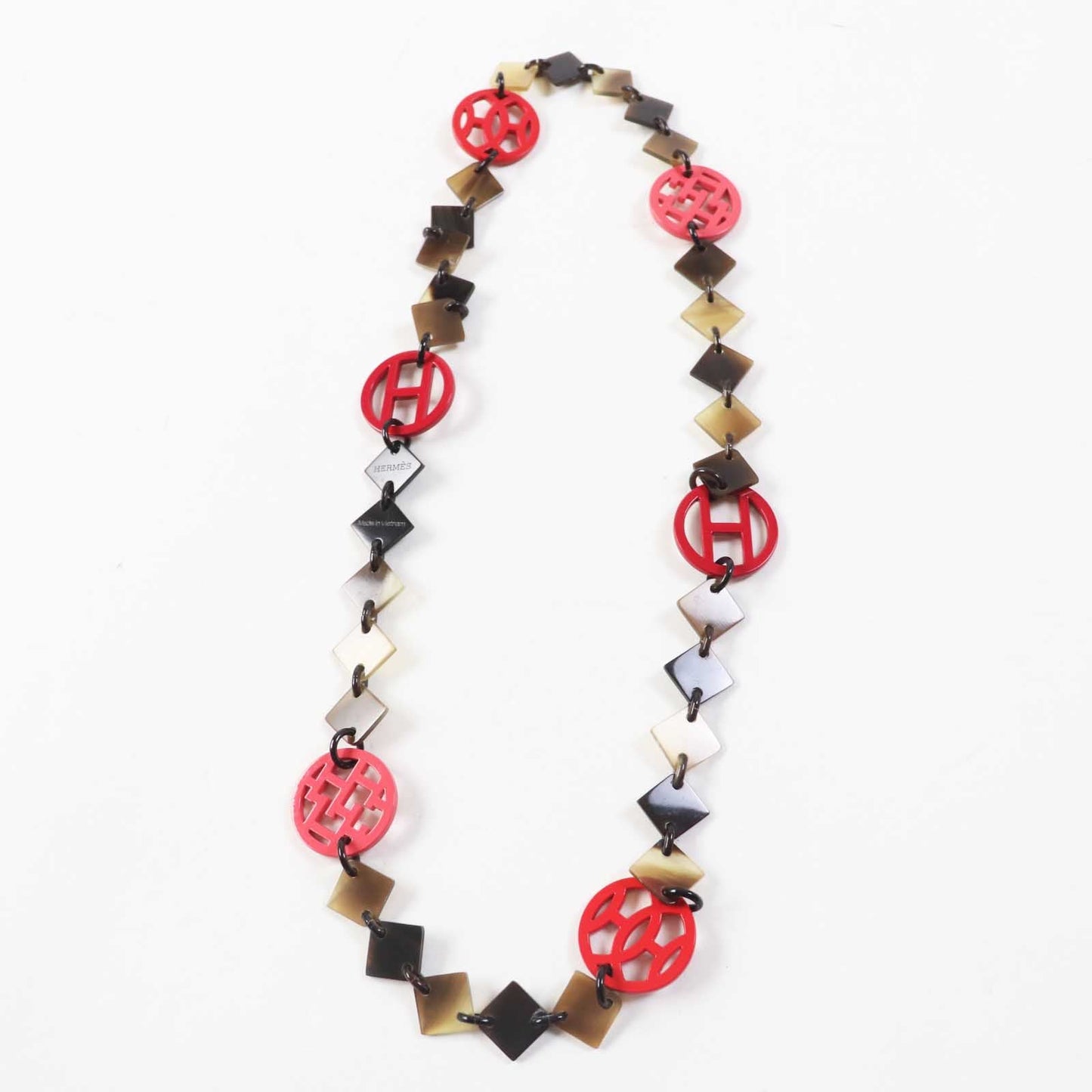 HERMES Necklace Buffalo horn Brown Red type Diva