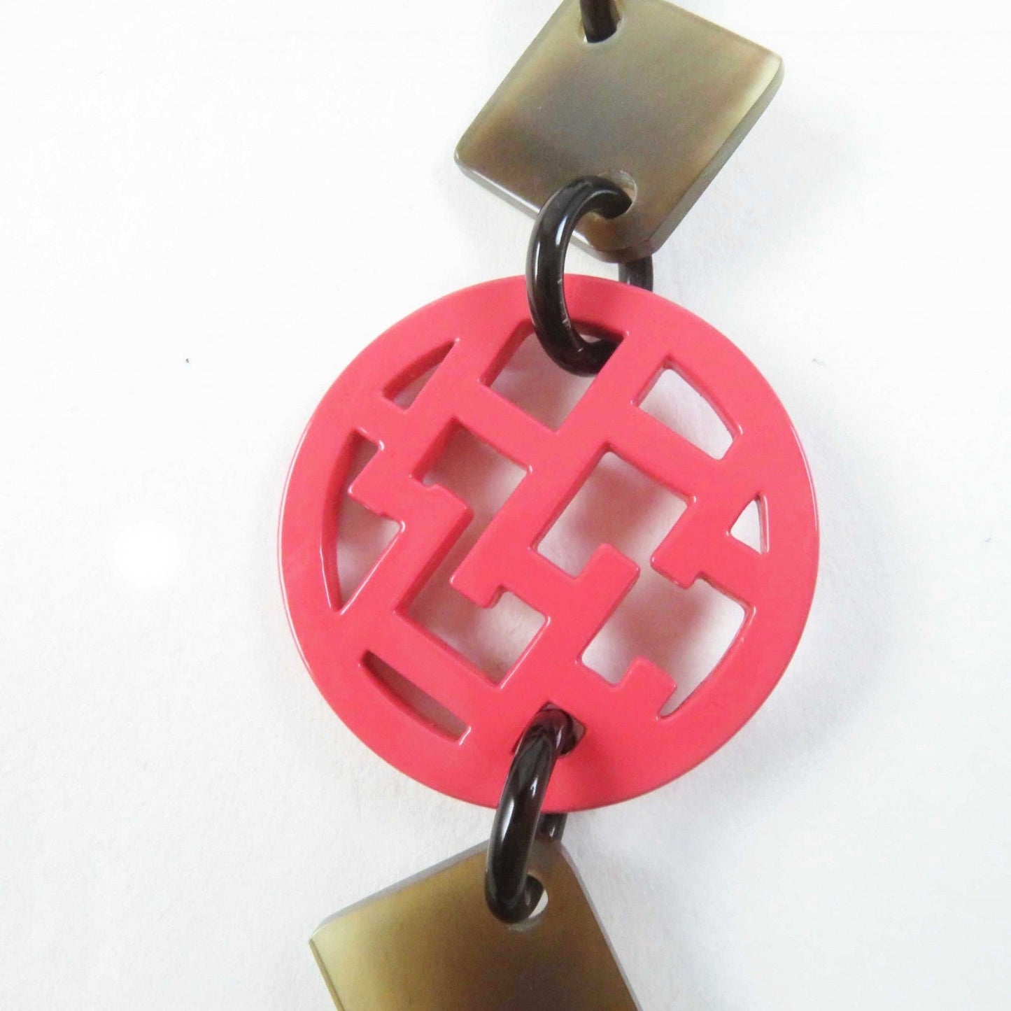 HERMES Necklace Buffalo horn Brown Red type Diva