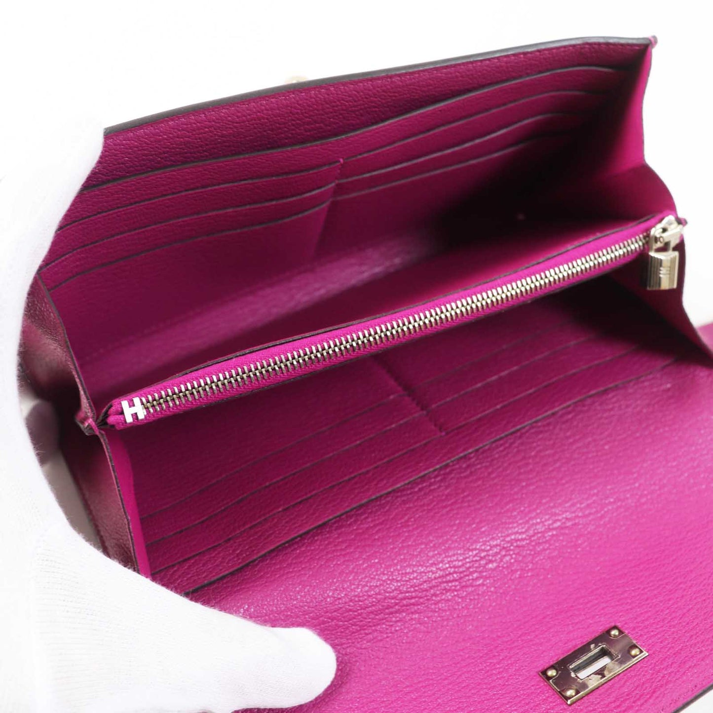 HERMES Long Wallet Purse Shave Rose purple Kelly wallet